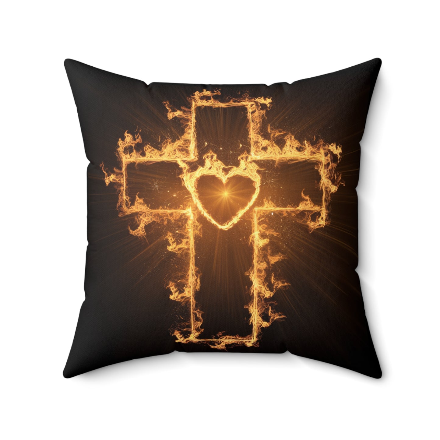 Flaming Cross Pillow - Decorative Christian Cushion for Faith-Inspired Decor