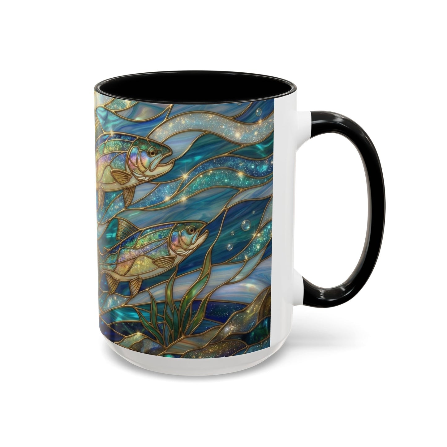 Stained Glass Fish Mug, Fishing Coffee Mug, Trout Art Mug, Fisherman Gift Cup, Wildlife Nature Mug, Angler Gift Mug