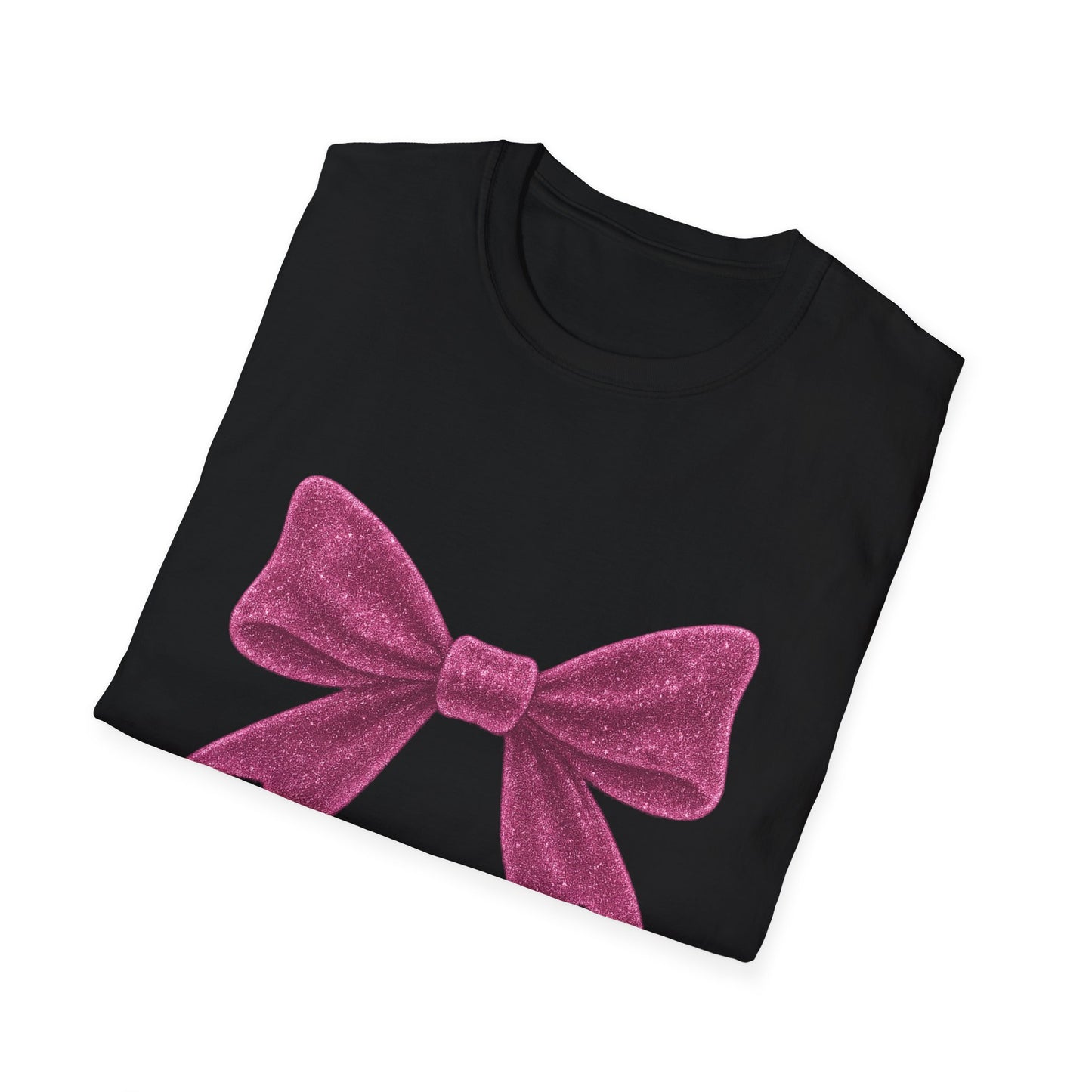 Feminine Pink Bow Graphic Tee | Coquette Bow T-Shirt | Sparkly Ribbon Shirt for Soft Girl Aesthetic | Gift for Her