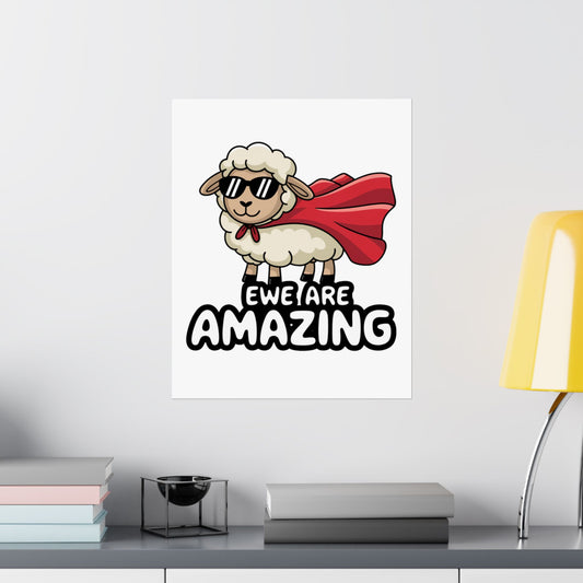 Funny Sheep Poster – “Ewe Are Amazing” Wall Art, Cute Animal Pun Print for Classroom, Kids Room, or Office Decor