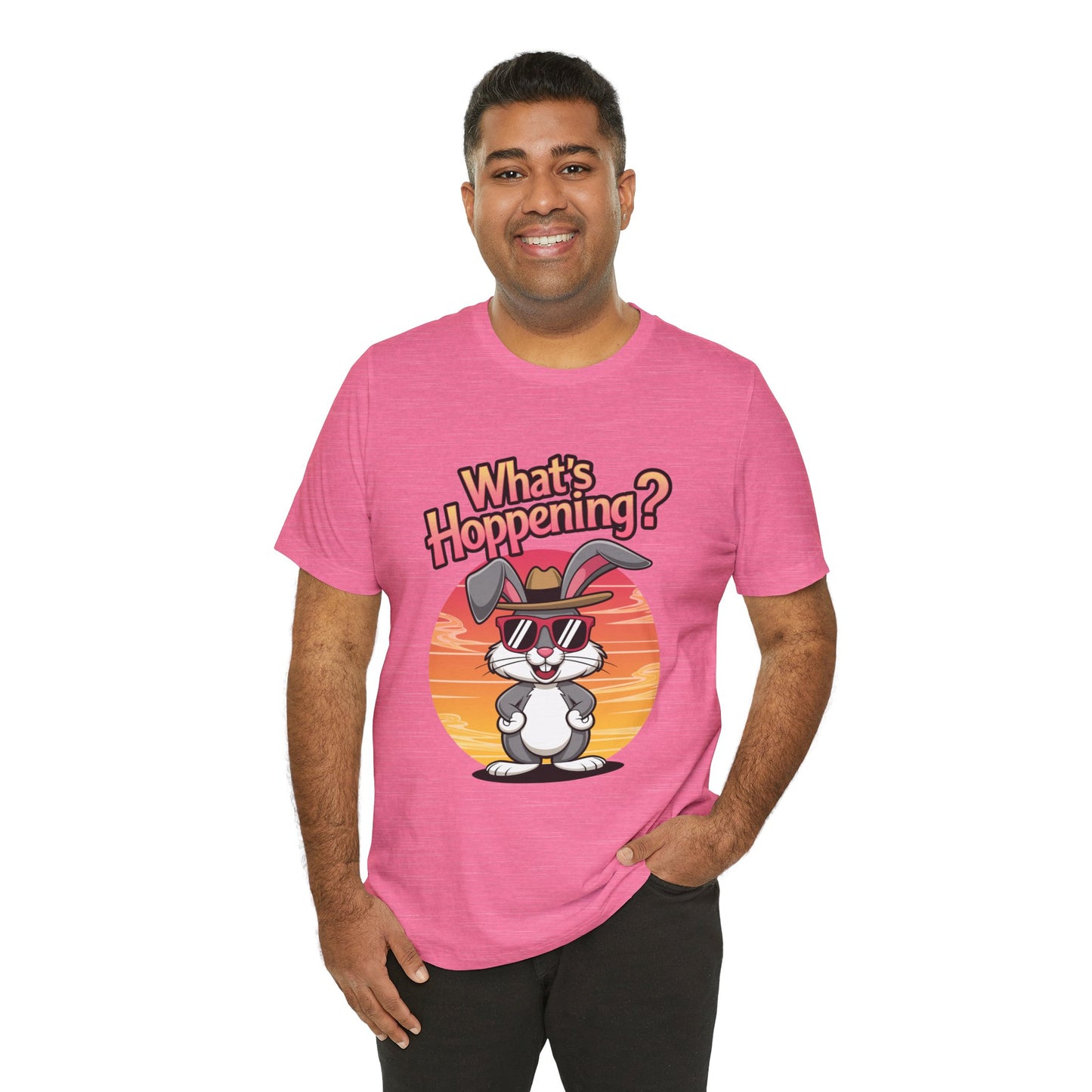 What’s Hoppening Funny Bunny Shirt – Cute Rabbit Pun T-Shirt – Sunset Graphic Tee for Animal Lovers, Easter, and Pun Enthusiasts