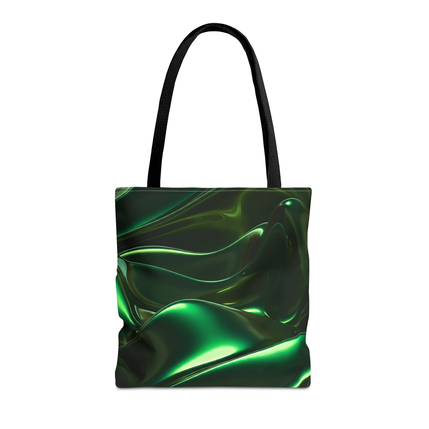 Futuristic Green Tote Bag - Abstract Metallic Wave Art Tote - Glossy Cyber Aesthetic Bag, Techwear Vibes, Edgy Gamer Gift, Trendy Street Style