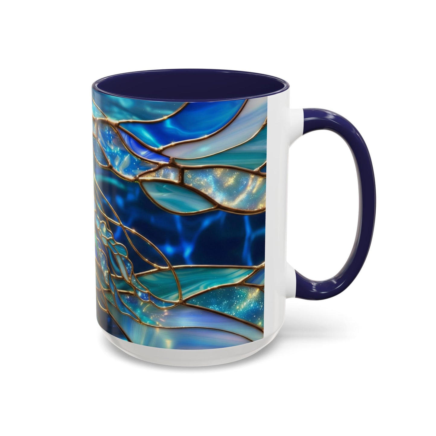 Stained Glass Jellyfish Mug, Ocean Art Coffee Cup, Nautical Sea Life Mug, Blue Teal Gold Glass Style Mug, Gift For Ocean Lovers Decor