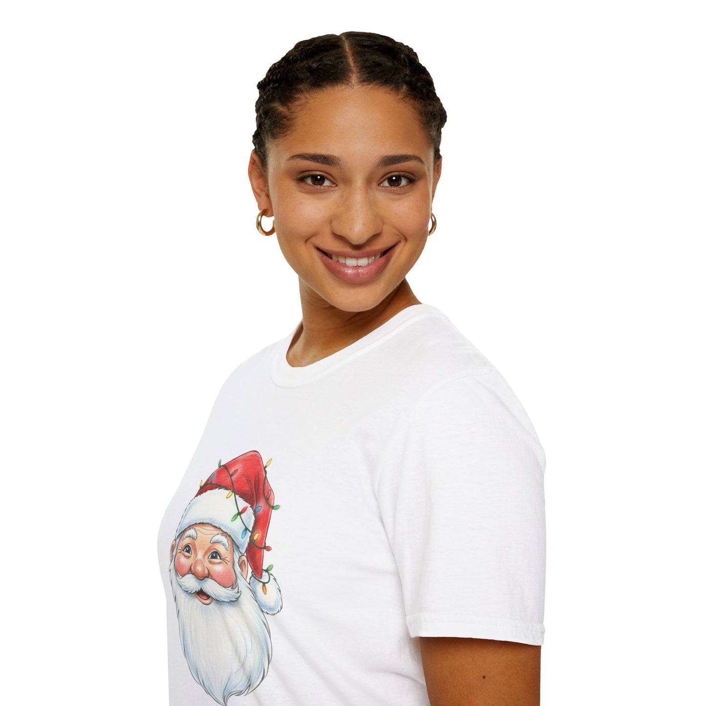 Santa Face Christmas Shirt, Vintage Santa T-Shirt, Santa With Christmas Lights Tee, Cute Christmas Graphic Tee, Holiday Santa Claus Shirt