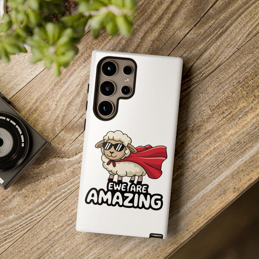 Funny Samsung Case - Cute Sheep Phone Cover - "Ewe Are Amazing" Gift for Her or Him - Animal Pun Superhero Case - Samsung Case