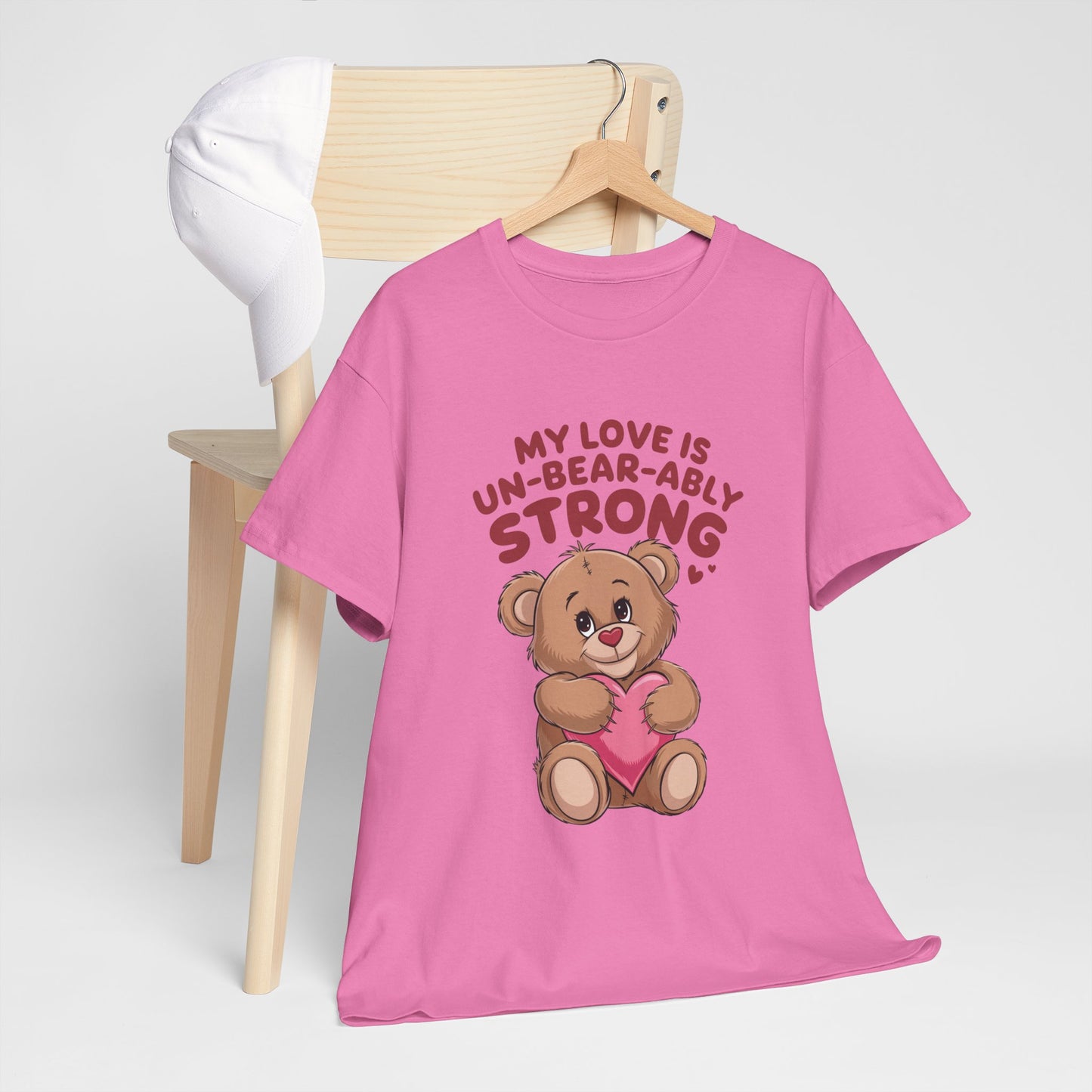 Un-Bear-ably Strong Valentine Shirt, Teddy Bear Heart Tee, Cute Love Graphic T-Shirt, Valentines Gift, Romantic Couple Top, Gift For Her
