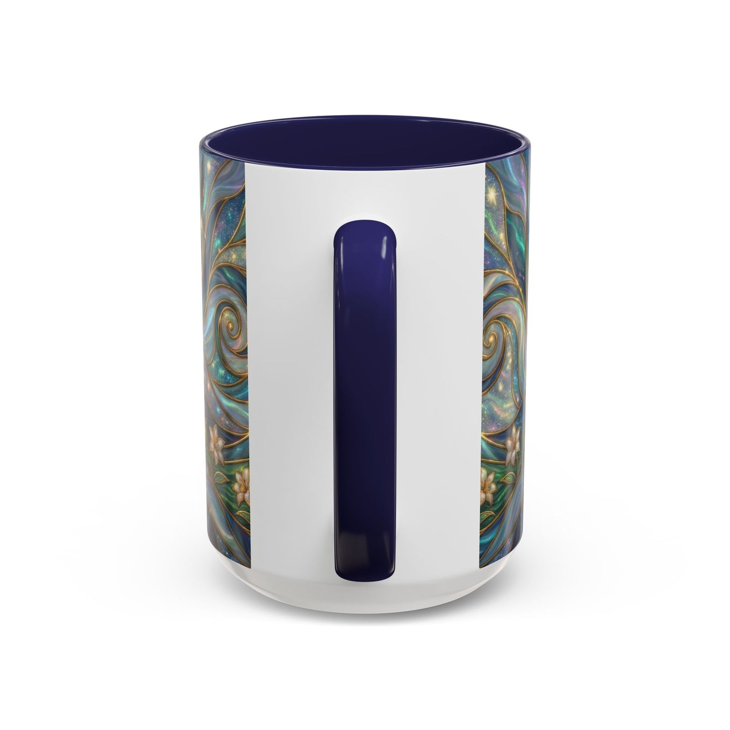 Stained Glass Cross Mug, Christian Coffee Cup, Religious Easter Gift, Celestial Faith Mug, Spiritual Sunrise Cup, Dove Lily Print Mug