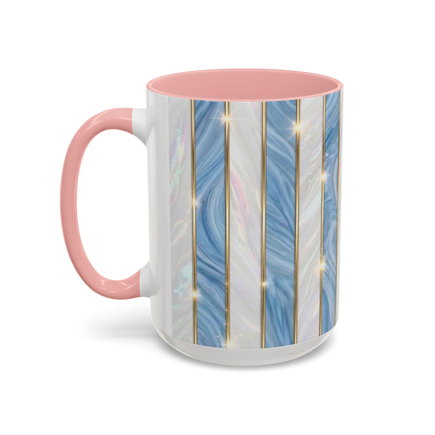 Faux Stained Glass Mug, Blue Pearlescent Coffee Cup, Art Deco Stained Glass Decor, Elegant Gold Stripe Teacup, Unique Art Gift For Her