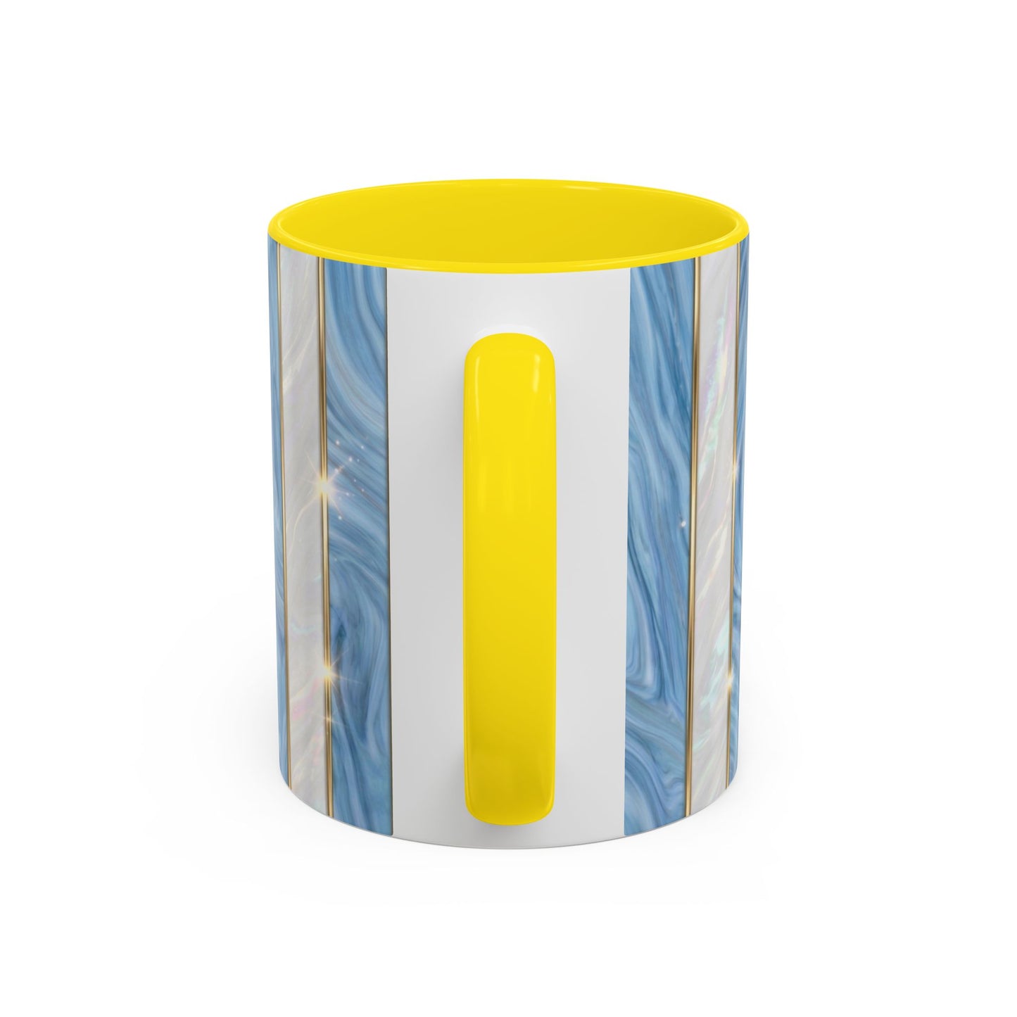Faux Stained Glass Mug, Blue Pearlescent Coffee Cup, Art Deco Stained Glass Decor, Elegant Gold Stripe Teacup, Unique Art Gift For Her