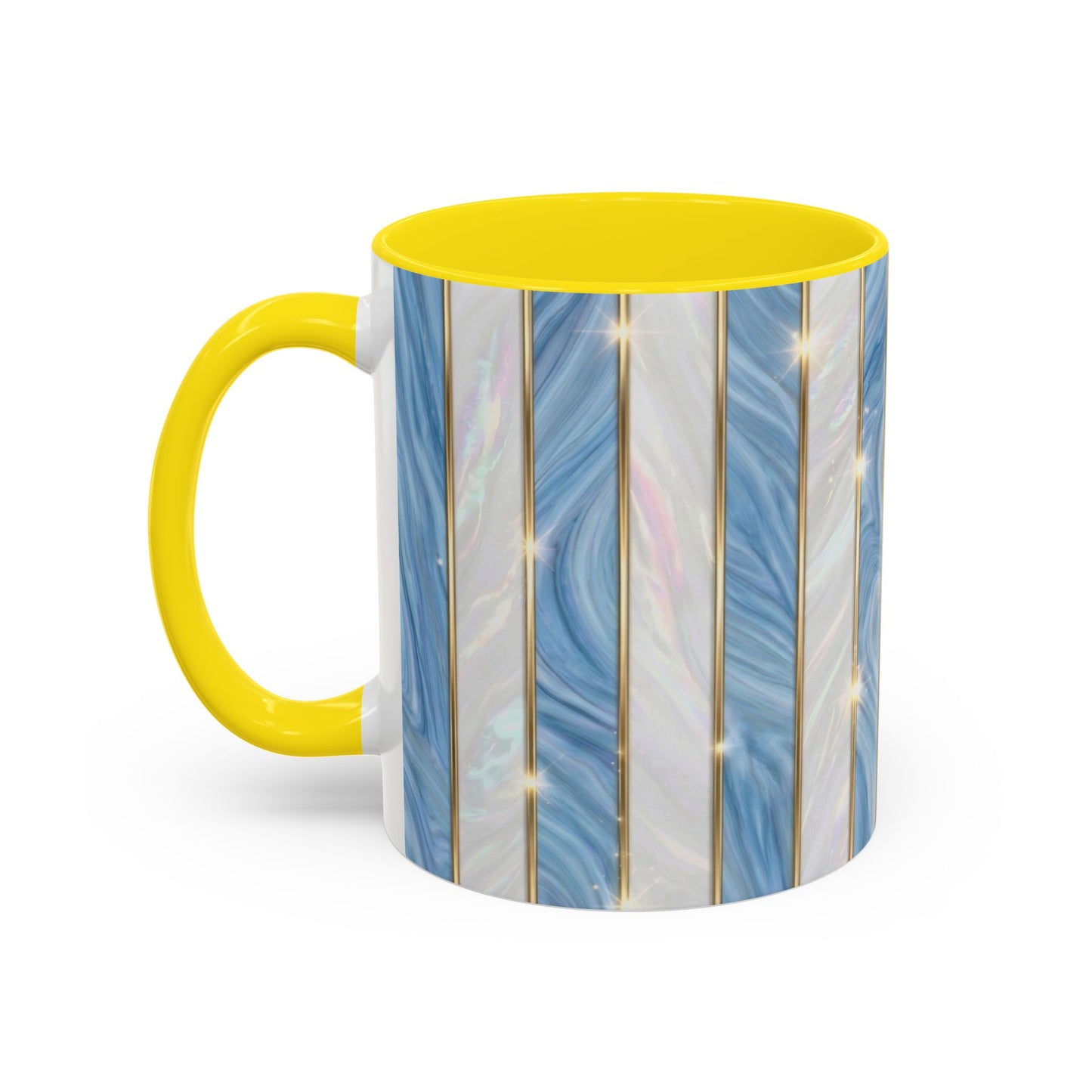 Faux Stained Glass Mug, Blue Pearlescent Coffee Cup, Art Deco Stained Glass Decor, Elegant Gold Stripe Teacup, Unique Art Gift For Her