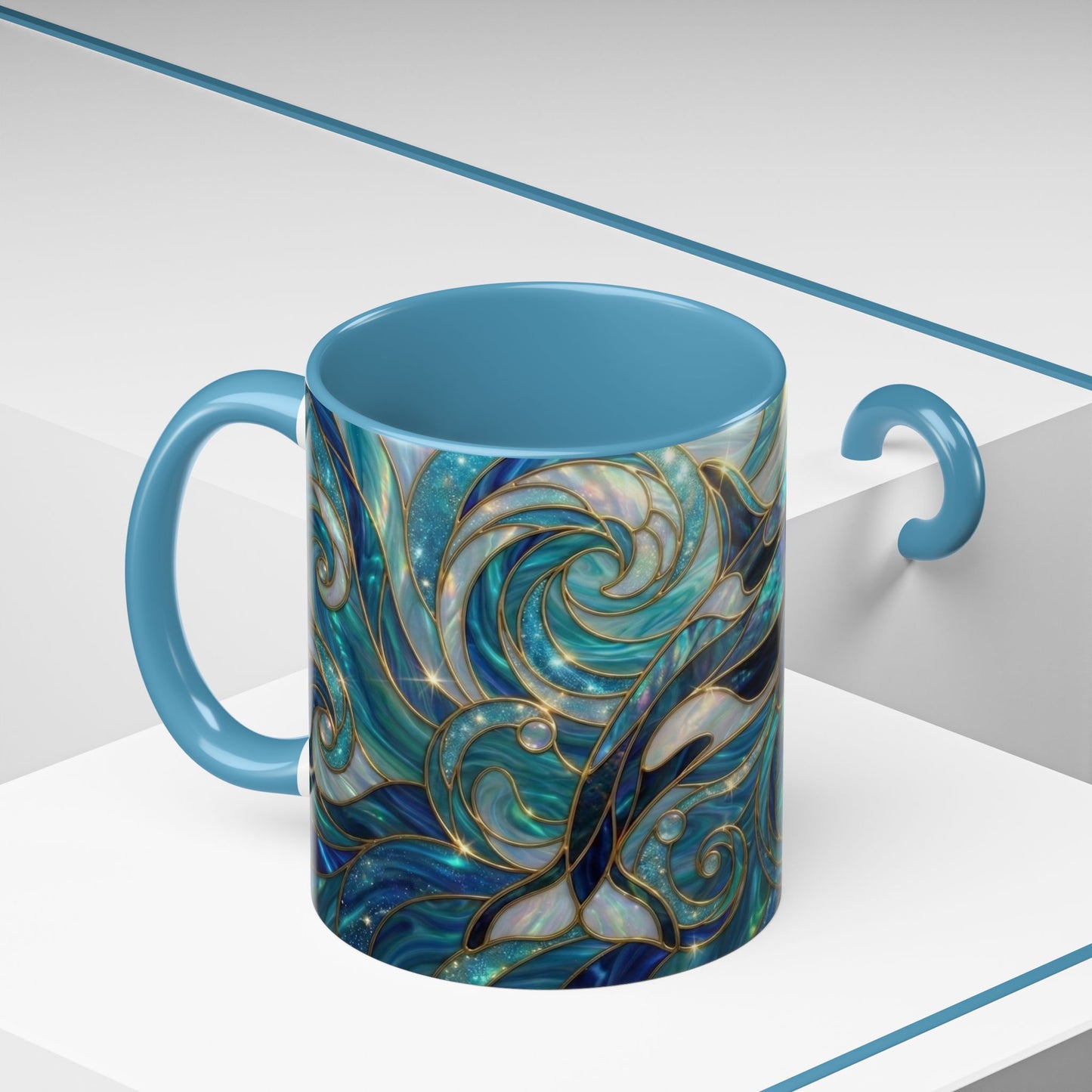 Orca Whale Coffee Mug, Ocean Art Mug, Stained Glass Whale Design, Marine Life Gift, Ceramic Coffee Cup, 11oz 15oz Waves Mug, Coastal Decor