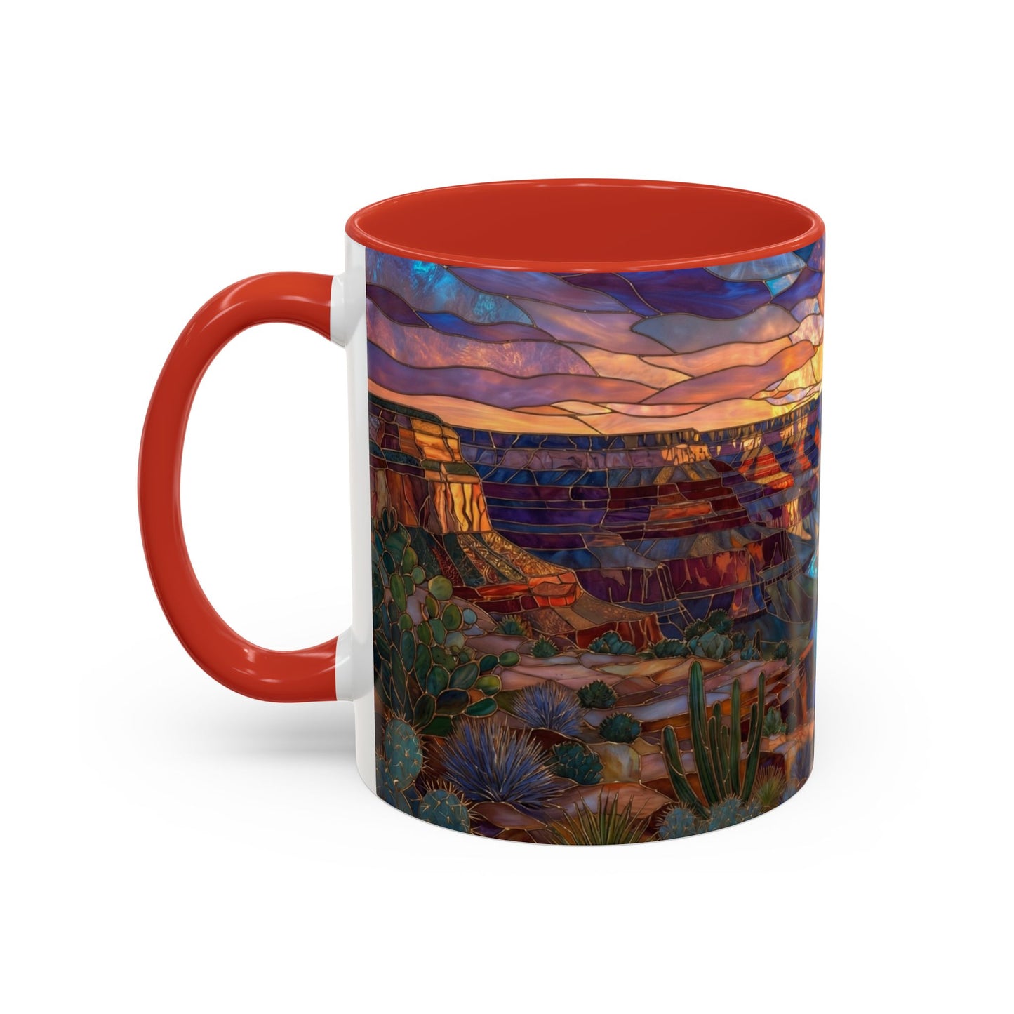Stained Glass Grand Canyon Mug, Southwest Landscape Coffee Cup, Sunset Canyon Art Mug, Nature Gift For Hikers, Colorful Scenic Grand Canyon Illustration