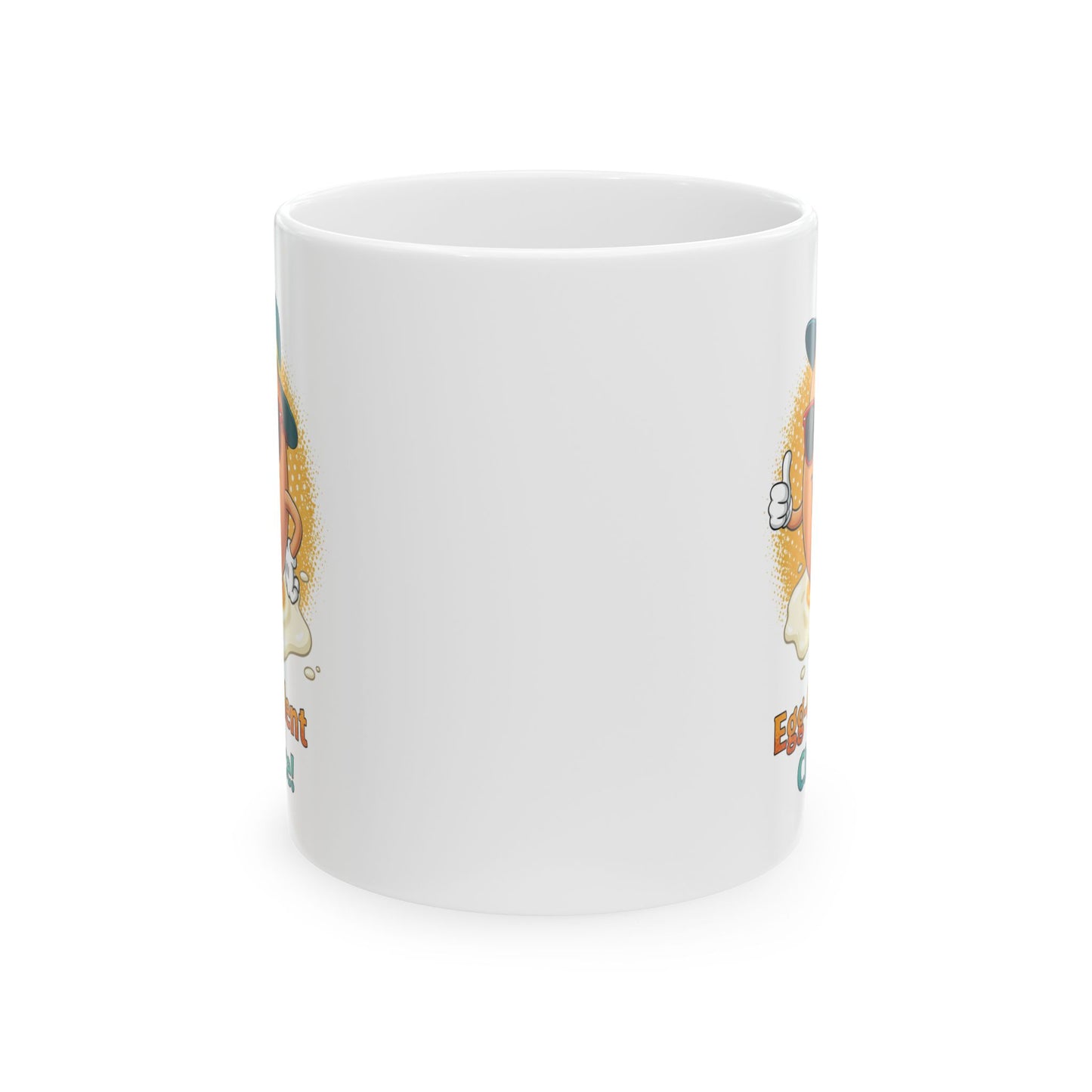 Egg-Cellent Choice! Funny Cartoon Egg Mug with Sunglasses & Hat – Cute Breakfast Ceramic Coffee Cup – Punny Gift for Egg Lovers