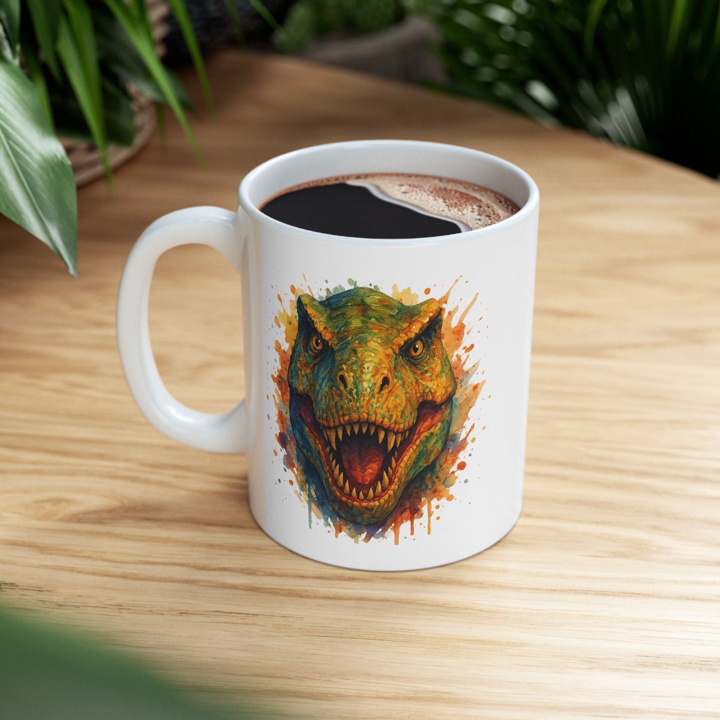 Watercolor T-Rex Mug - Ceramic Dinosaur Coffee Cup, 11oz and 15oz Tea Rex Art, Dinosaur Lover Gift, Paleontology Office Decor