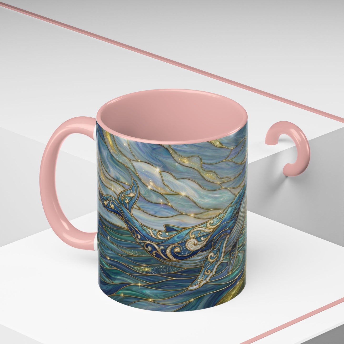 Whimsical Whale & Giraffe Accent Coffee Mug — Artistic Ocean-Sky Illustration (11/15oz)