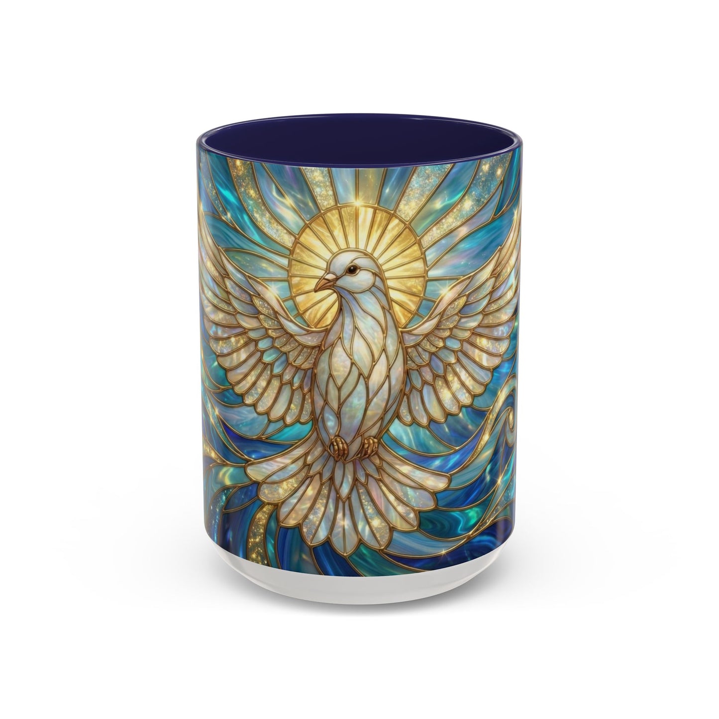Stained Glass Dove Mug, Peace Dove Coffee Mug, Holy Spirit Dove Cup, Christian Gift Mug, Spiritual Art Mug, Faith Inspired Coffee Cup