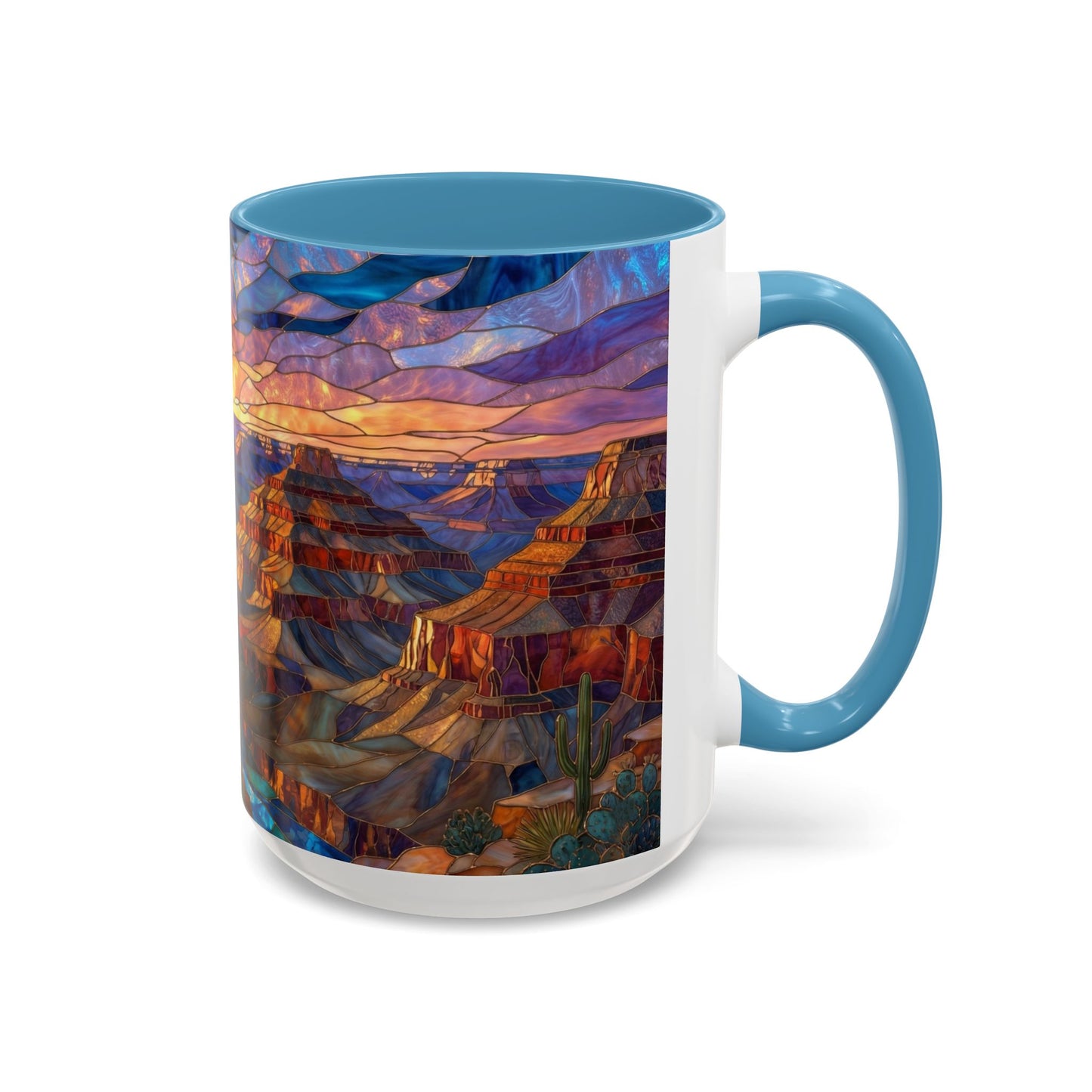 Stained Glass Grand Canyon Mug, Southwest Landscape Coffee Cup, Sunset Canyon Art Mug, Nature Gift For Hikers, Colorful Scenic Grand Canyon Illustration