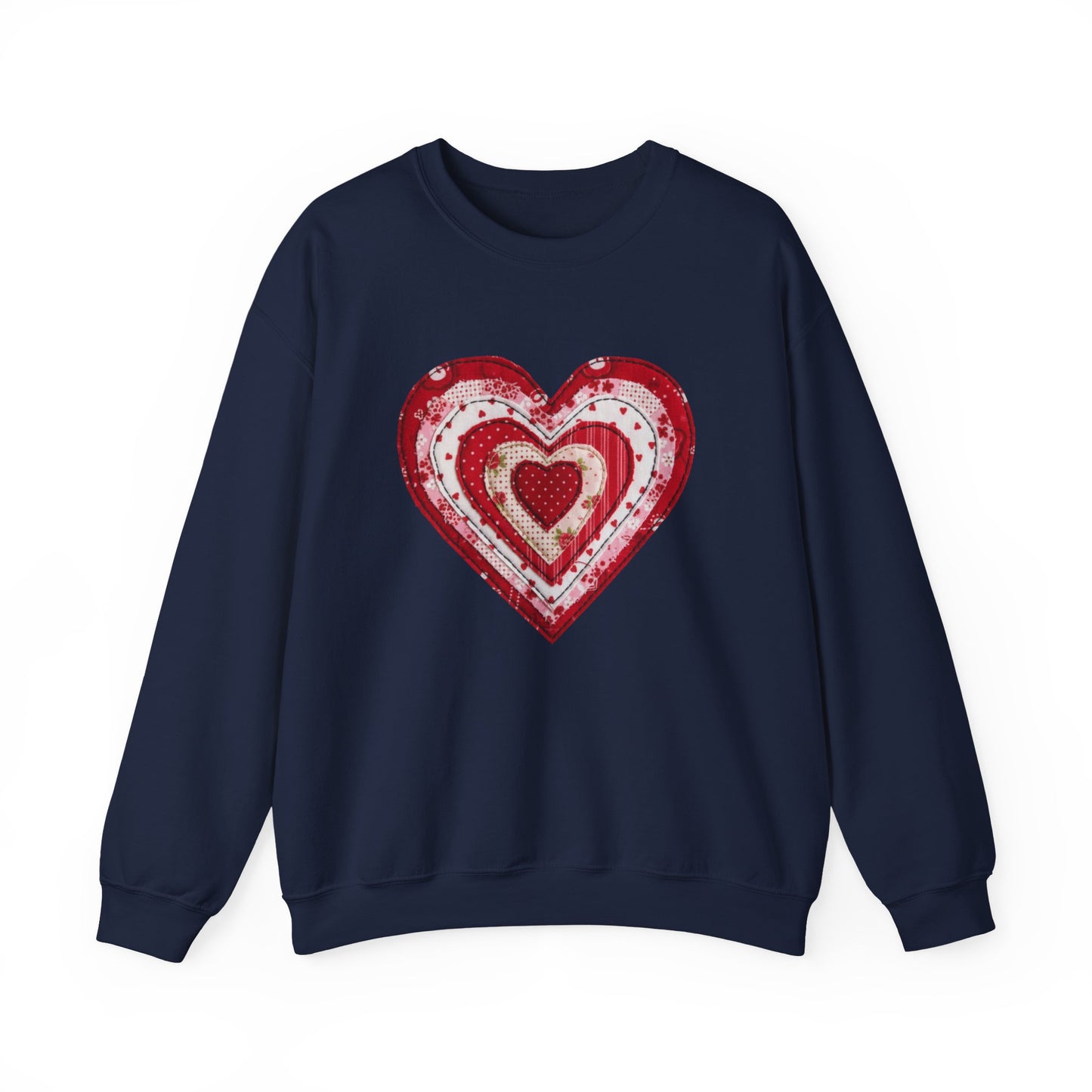 Faux Patchwork Heart Sweatshirt, Valentine Heart Shirt, Cute Valentine Gift, Retro Patchwork Crewneck, Cozy Love Sweater, Boho Heart Top