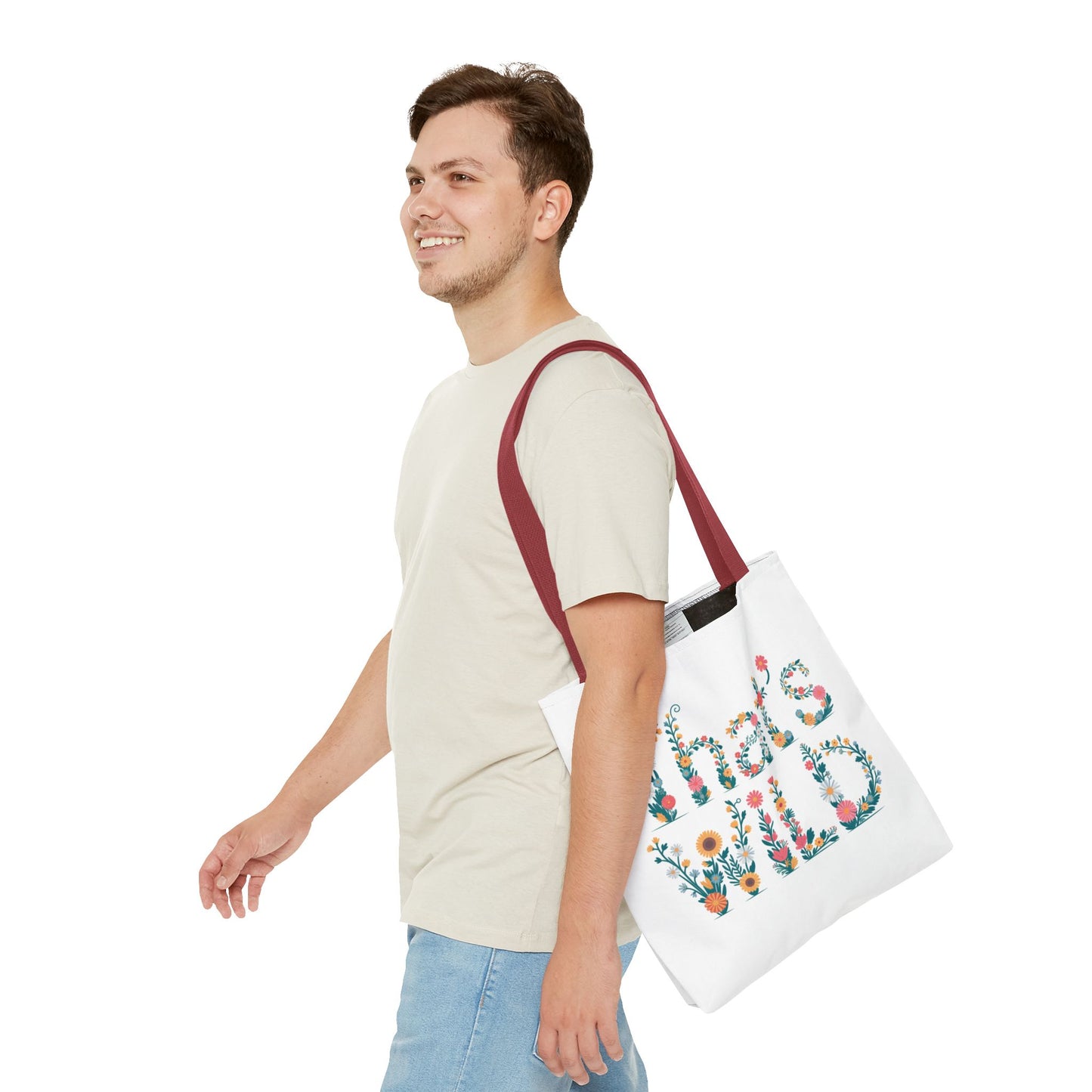 That’s Wild Floral Tote Bag – Cute Boho Canvas Bag With Colorful Flower Lettering, Eco Reusable Shopping Tote, Nature Lover Gift For Everyday Style
