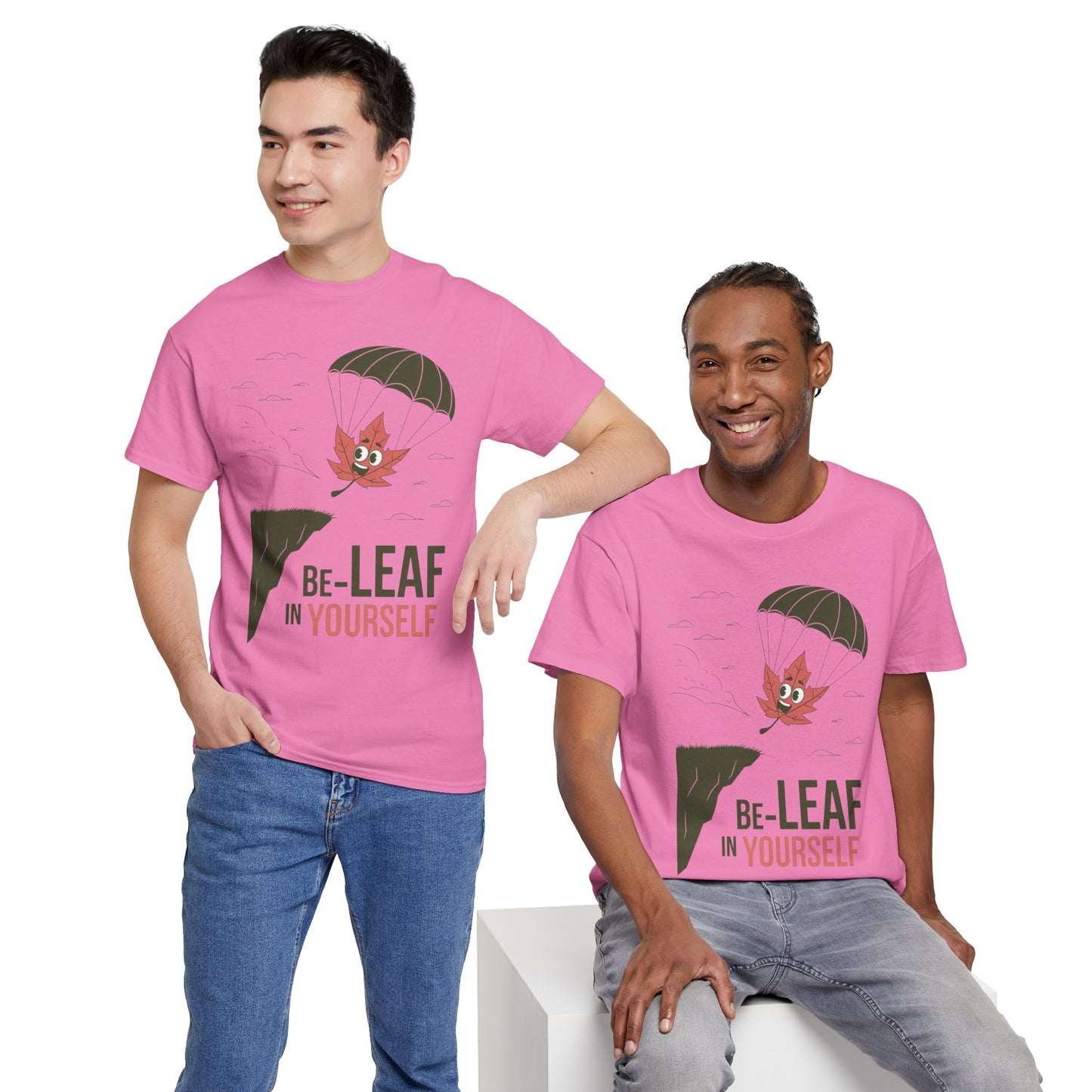 Be-Leaf In Yourself Maple Leaf Parachute T-Shirt | Funny Motivational Nature Graphic Tee | Self-Love Fall Autumn Shirt | Outdoorsy Gift