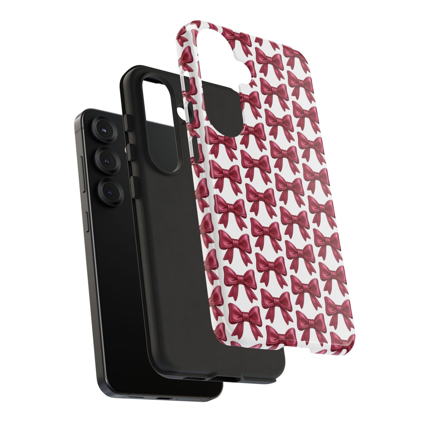 Coquette Samsung Case - Burgundy Bow Pattern Phone Cover, Girly Soft Aesthetic Gift, Cute Galaxy Case for Her
