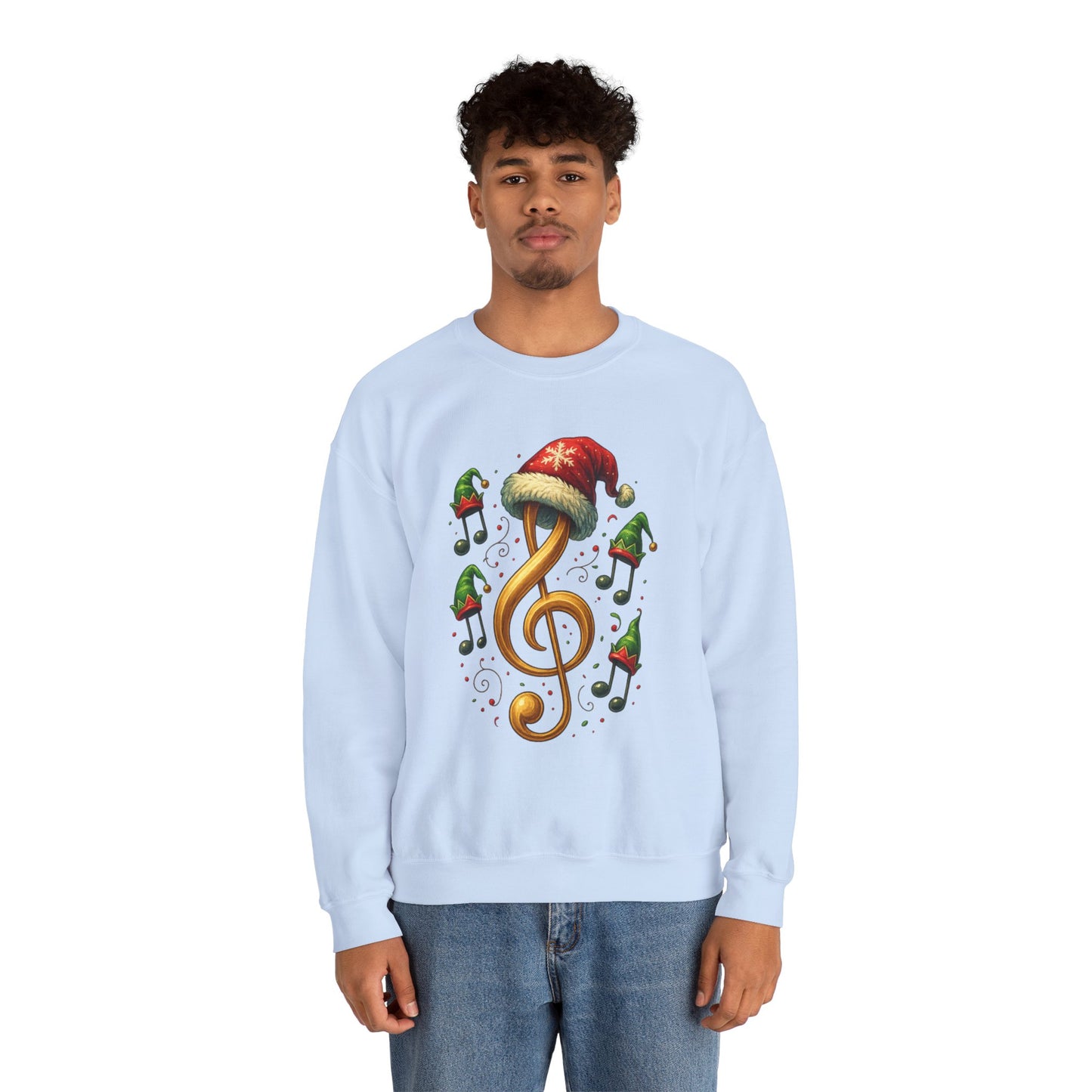 Christmas Music Note Sweatshirt, Holiday Treble Clef Sweater With Santa Hat, Festive Music Lover Gift, Cozy Winter Crewneck Unisex Top