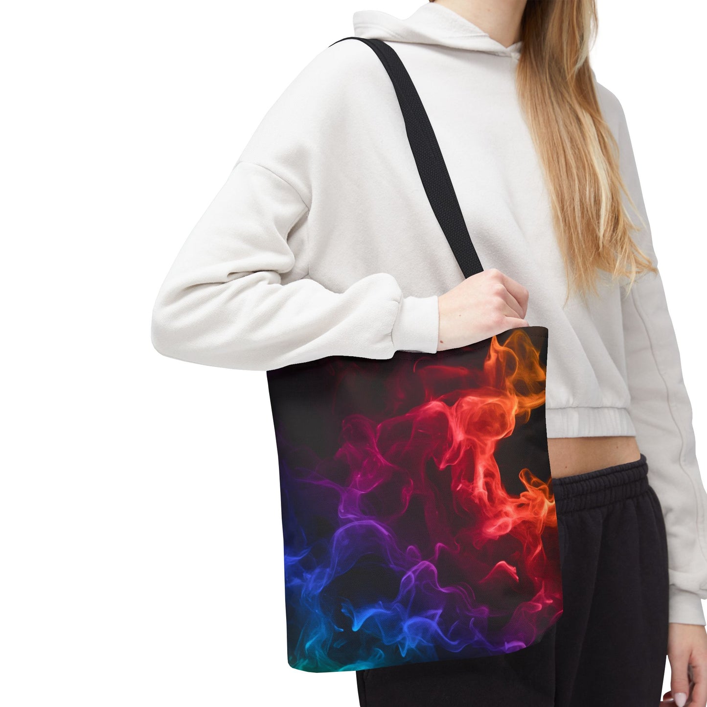 Chromatic Ember Tote Bag, Colorful Smoke Art Design With Red, Blue, And Orange Hues, Abstract Reusable Tote For Artists, Gifts, And Everyday Use