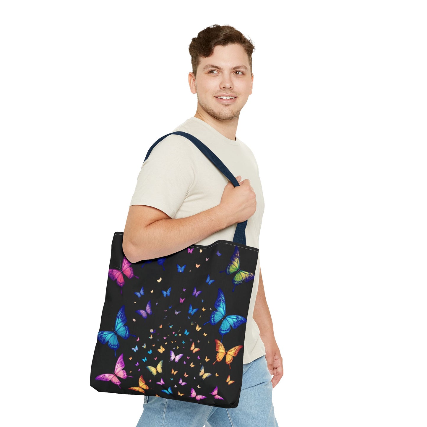 Butterfly Swarm Tote Bag – Colorful Rainbow Butterfly Tote, Aesthetic Canvas Bag, Nature-Inspired Gift, Magical Reusable Eco Purse