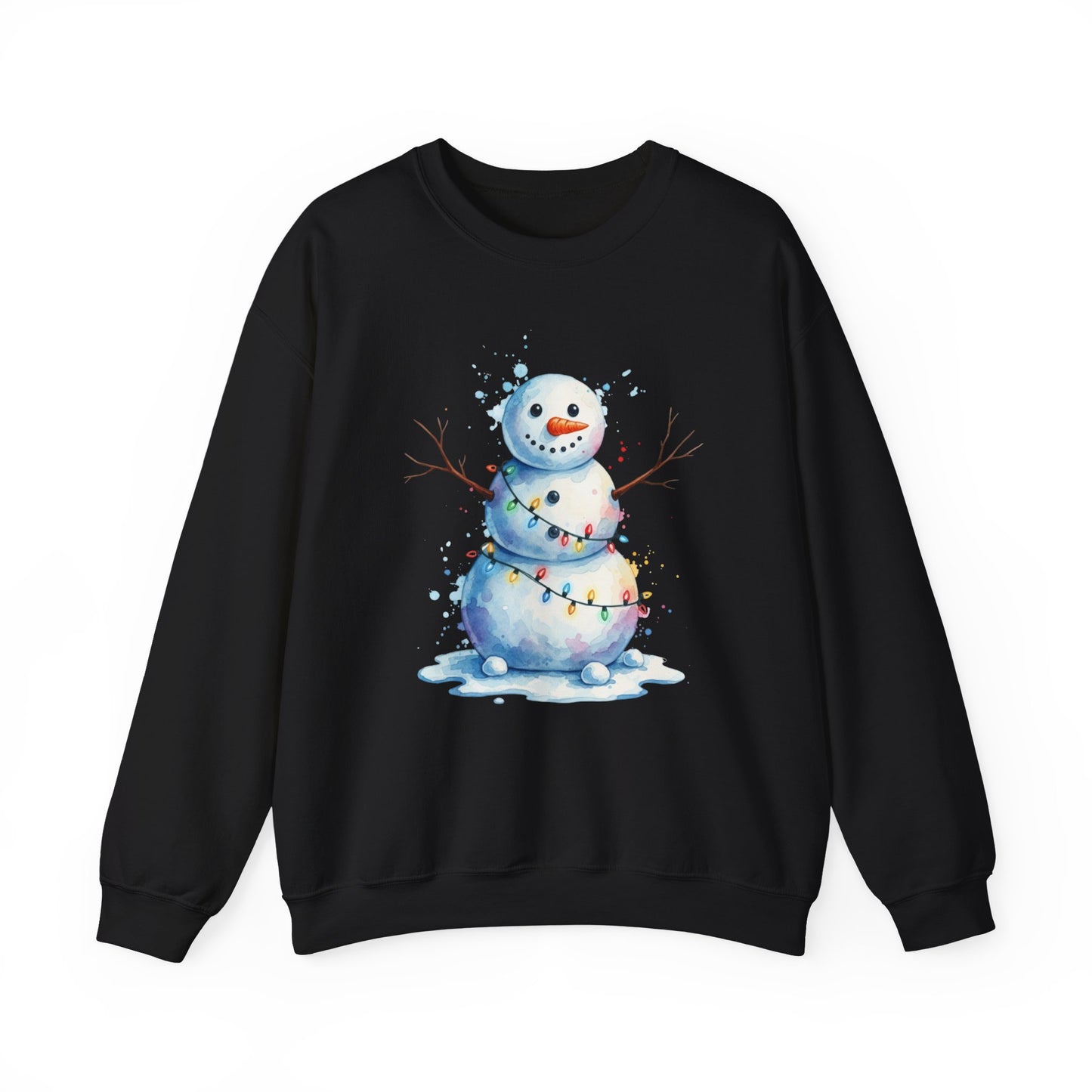Watercolor Snowman Christmas Sweatshirt, Cute Snowman Crewneck for Winter, Holiday Lights Snowman Sweater, Cozy Unisex Christmas Gift