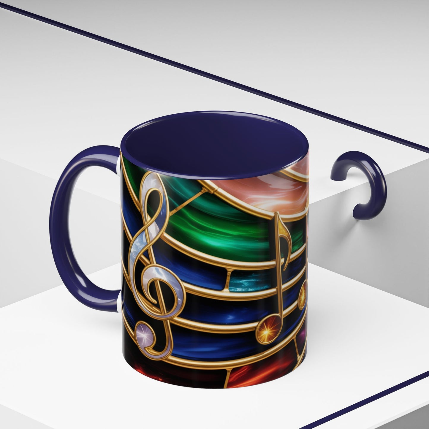 Stained Glass Music Mug, Musical Notes Coffee Cup, Colorful Treble Clef Mug, Musician Gift Idea, Music Lover Cup, Art Mug for Singers