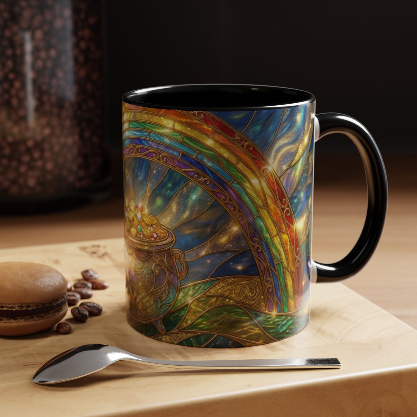 Stained Glass Pot of Gold Mug, Rainbow Coffee Cup, St Patricks Day Gift, Magical Fantasy Tea Mug, Celestial Drinkware, Lucky Irish Gift