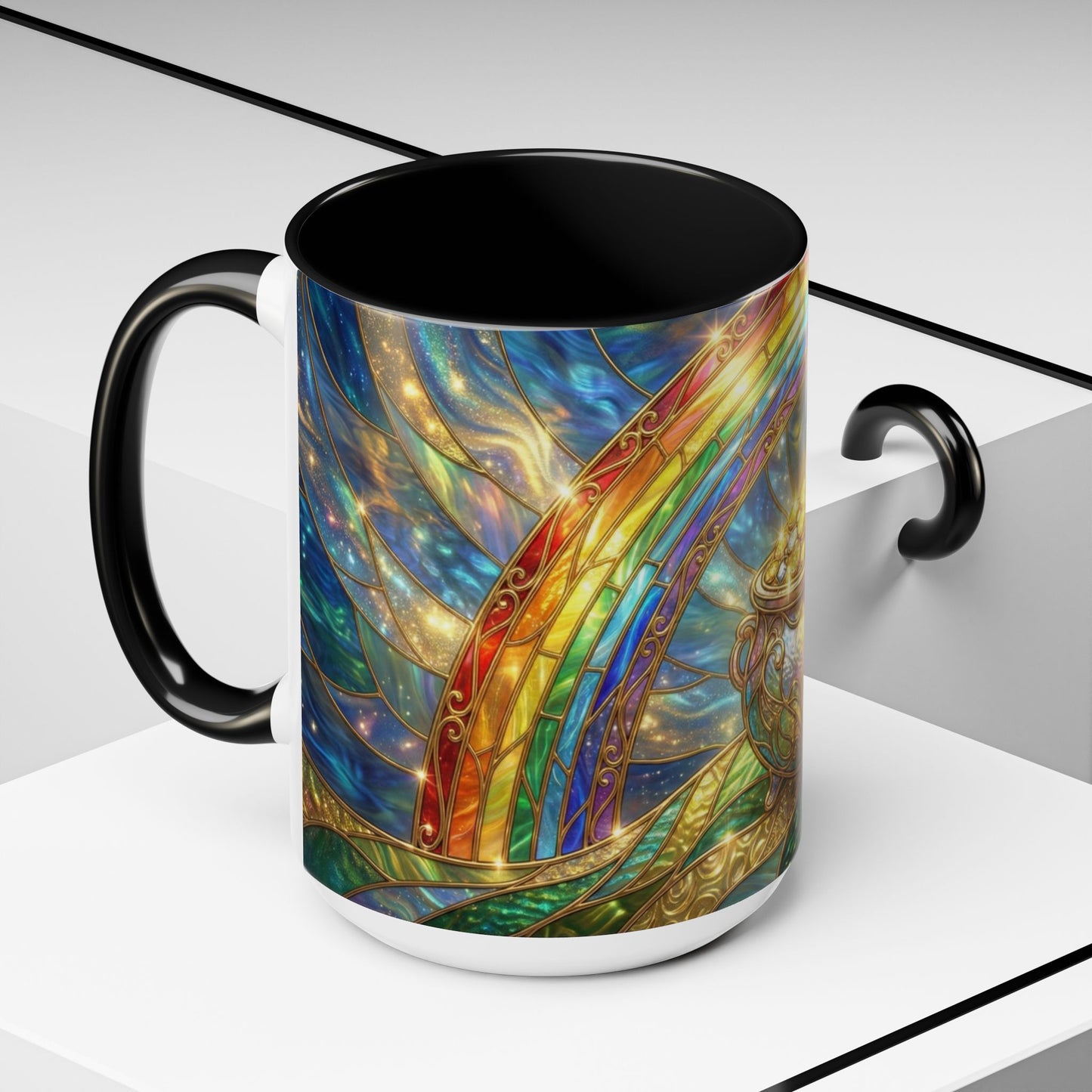 Stained Glass Pot of Gold Mug, Rainbow Coffee Cup, St Patricks Day Gift, Magical Fantasy Tea Mug, Celestial Drinkware, Lucky Irish Gift