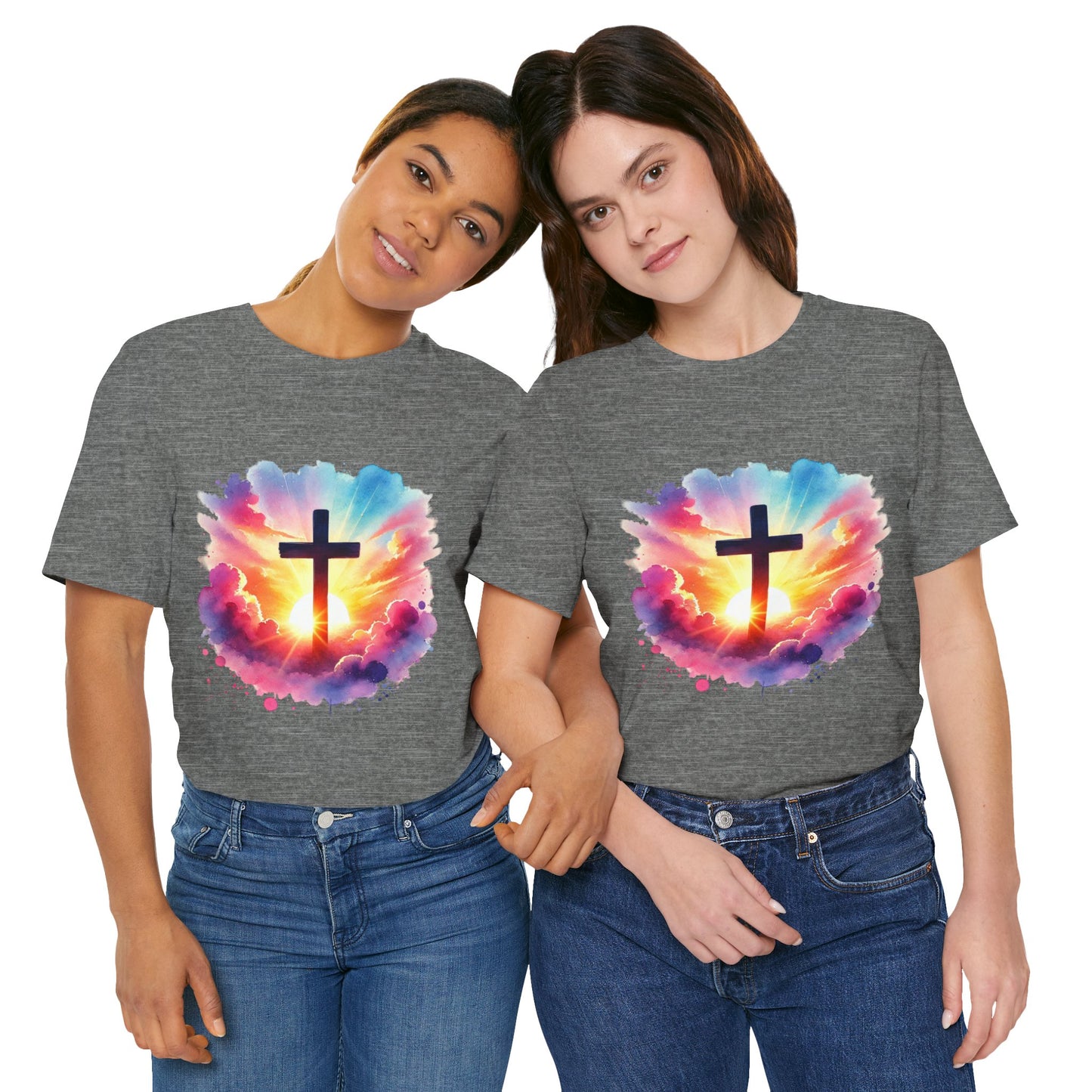 Faith Cross Sunburst Christian Tee | Inspirational Christian T-Shirt | Colorful Sunrise Cross Shirt | Faith Gifts for Women Men