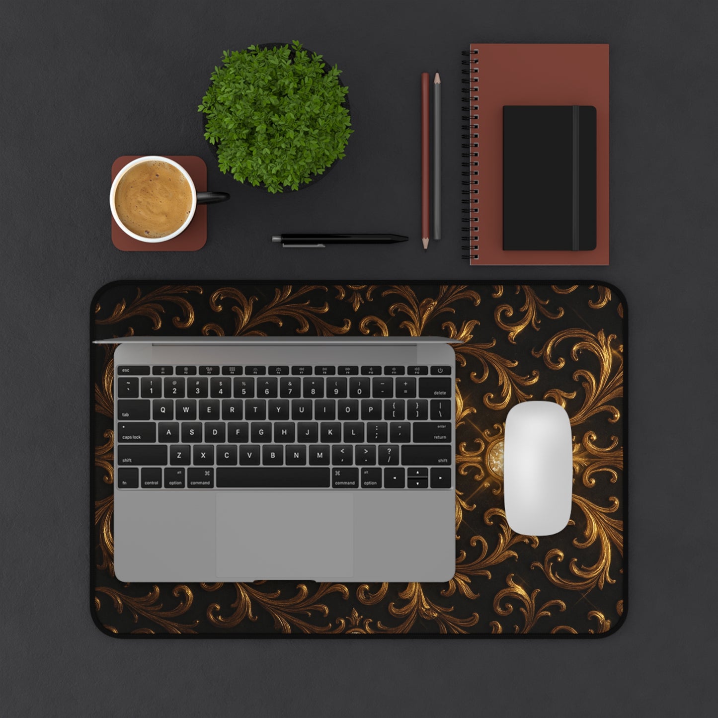 Baroque Desk Mat – Gothic Gold Extended Mouse Pad, Luxury Black Scroll Office Decor, Large Gaming Mat, Elegant Workspace Gift