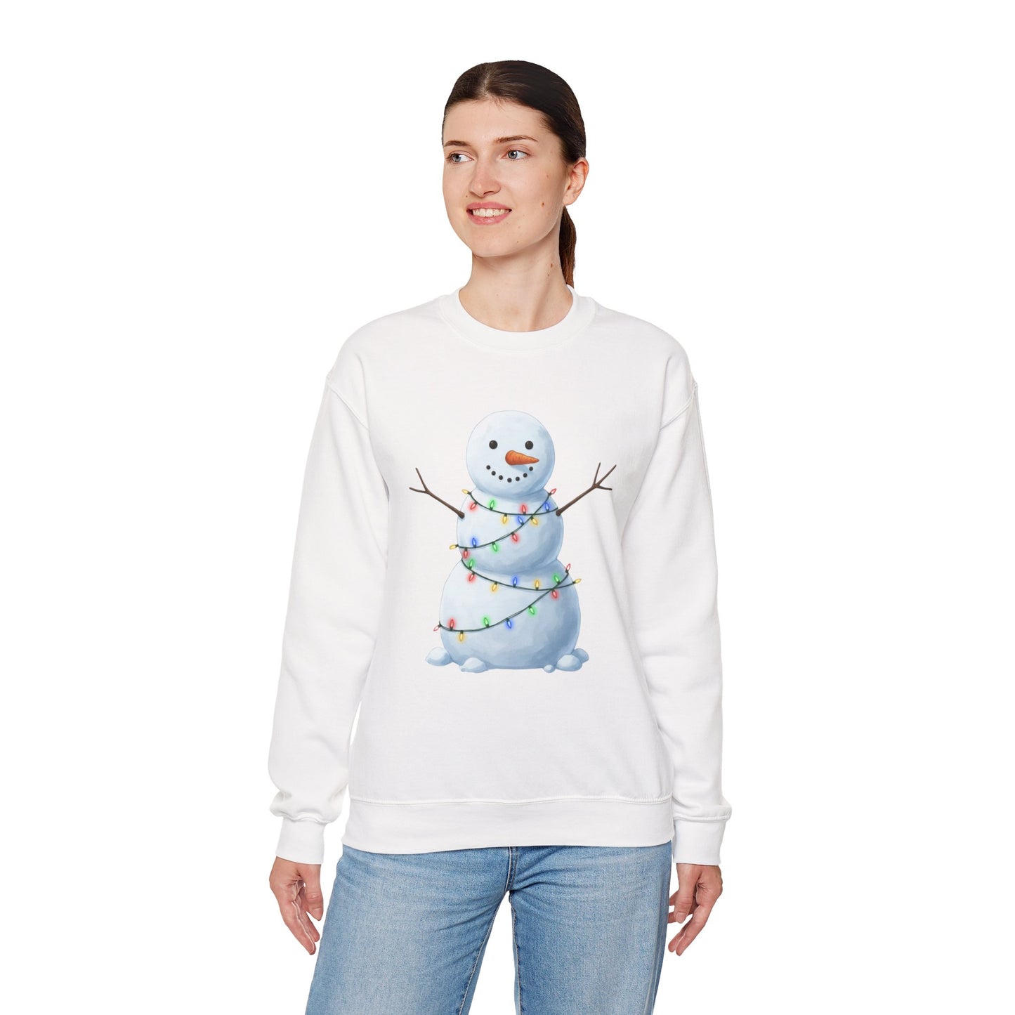 Cute Snowman Christmas Sweatshirt, Holiday Snowman Lights Sweater, Winter Snowman Crewneck, Cozy Christmas Gift, Festive Holiday Shirt