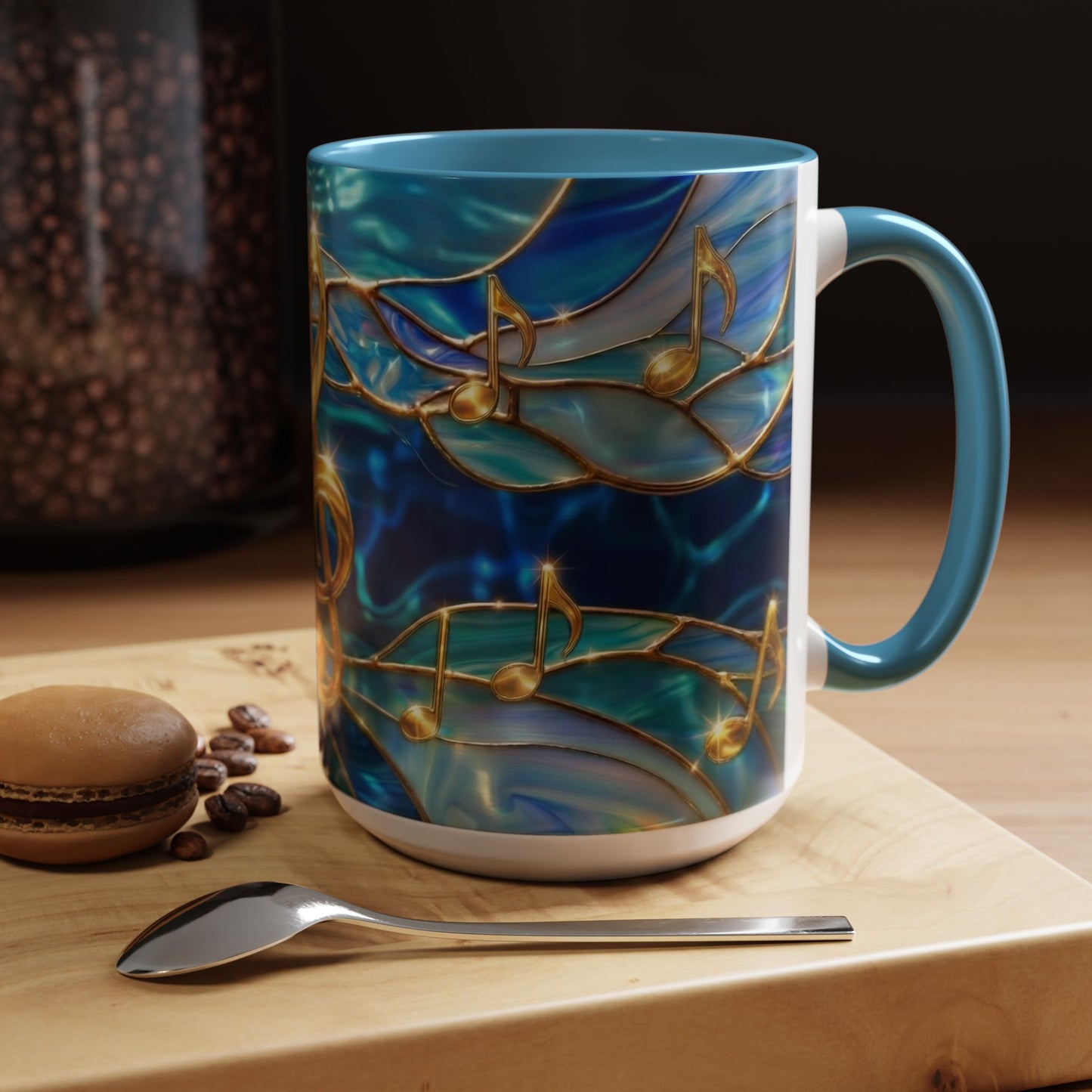 Music Notes Mug, Stained Glass Music Coffee Mug, Musical Gift Mug, Music Lover Cup, Music Teacher Gift, Artistic Coffee Mug