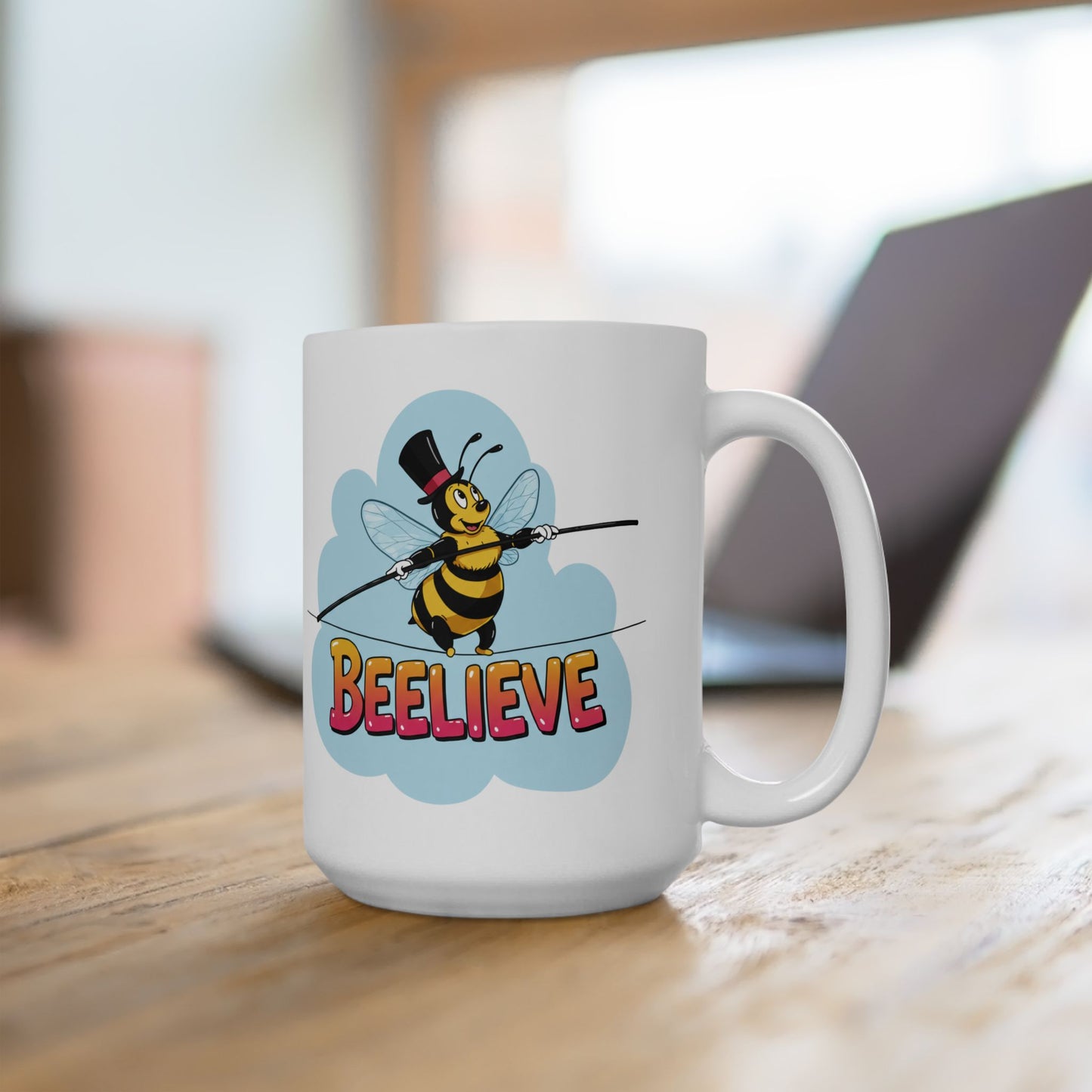 Ceramic Mug - Beelieve Fun Pun Bee Tightrope Design
