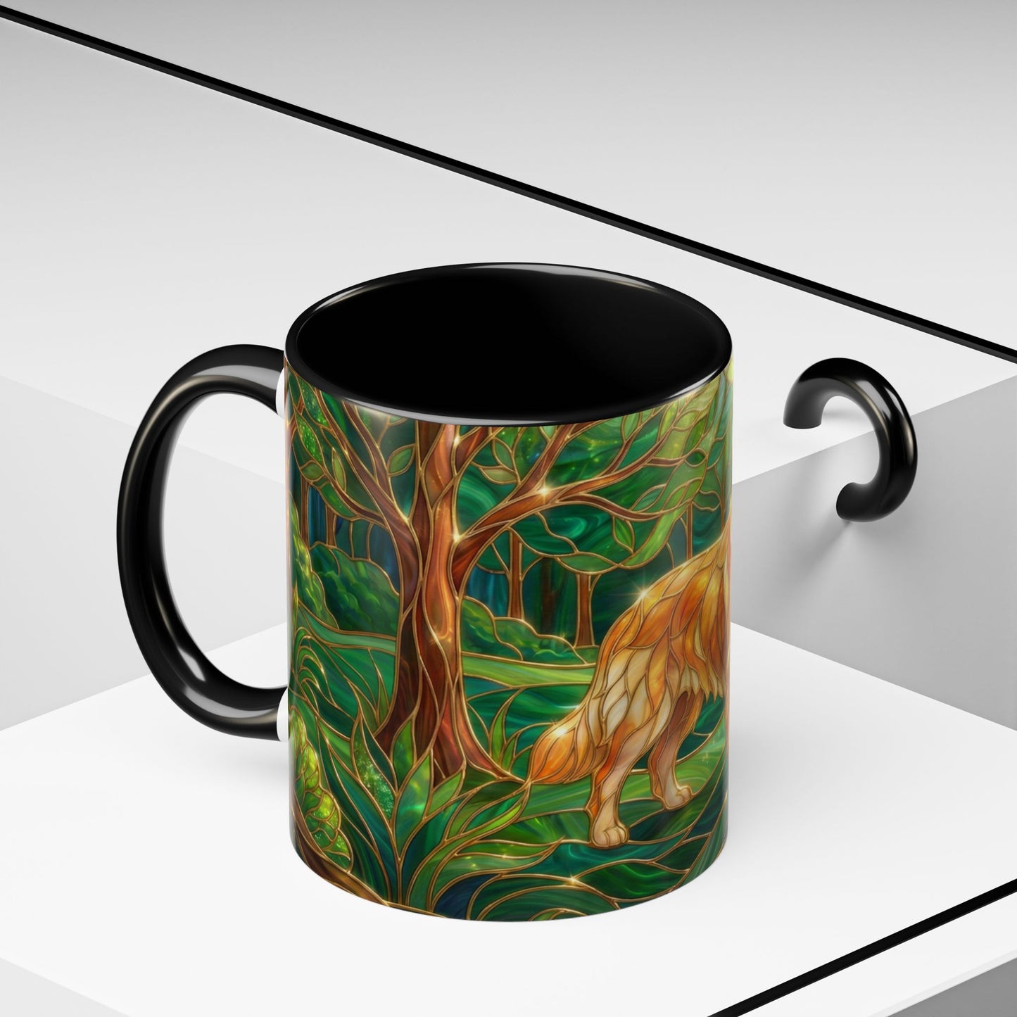 Stained Glass Golden Retriever Mug, Dog Lover Coffee Cup, Forest Dog Art Ceramic Mug, Pet Lover Gift, 11oz 15oz