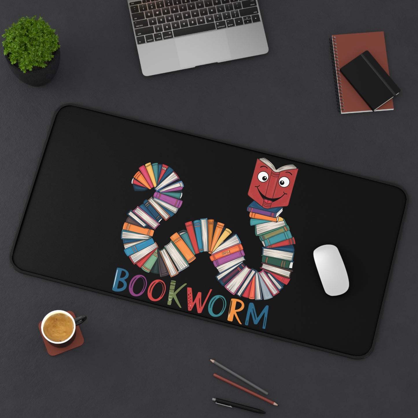 Desk Mat Mouse Pad Bookworm Fun Design