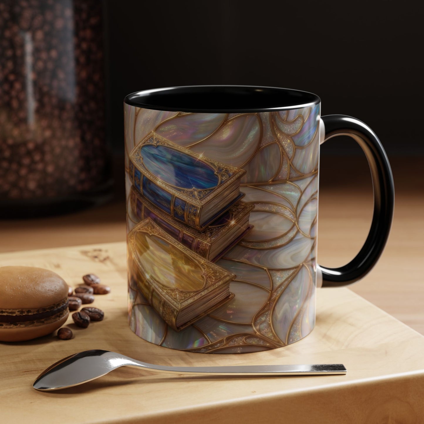 Stained Glass Book Mug, Fantasy Book Lover Coffee Cup, Magical Library Mug, Bookish Gift For Readers, Dark Academia Mug