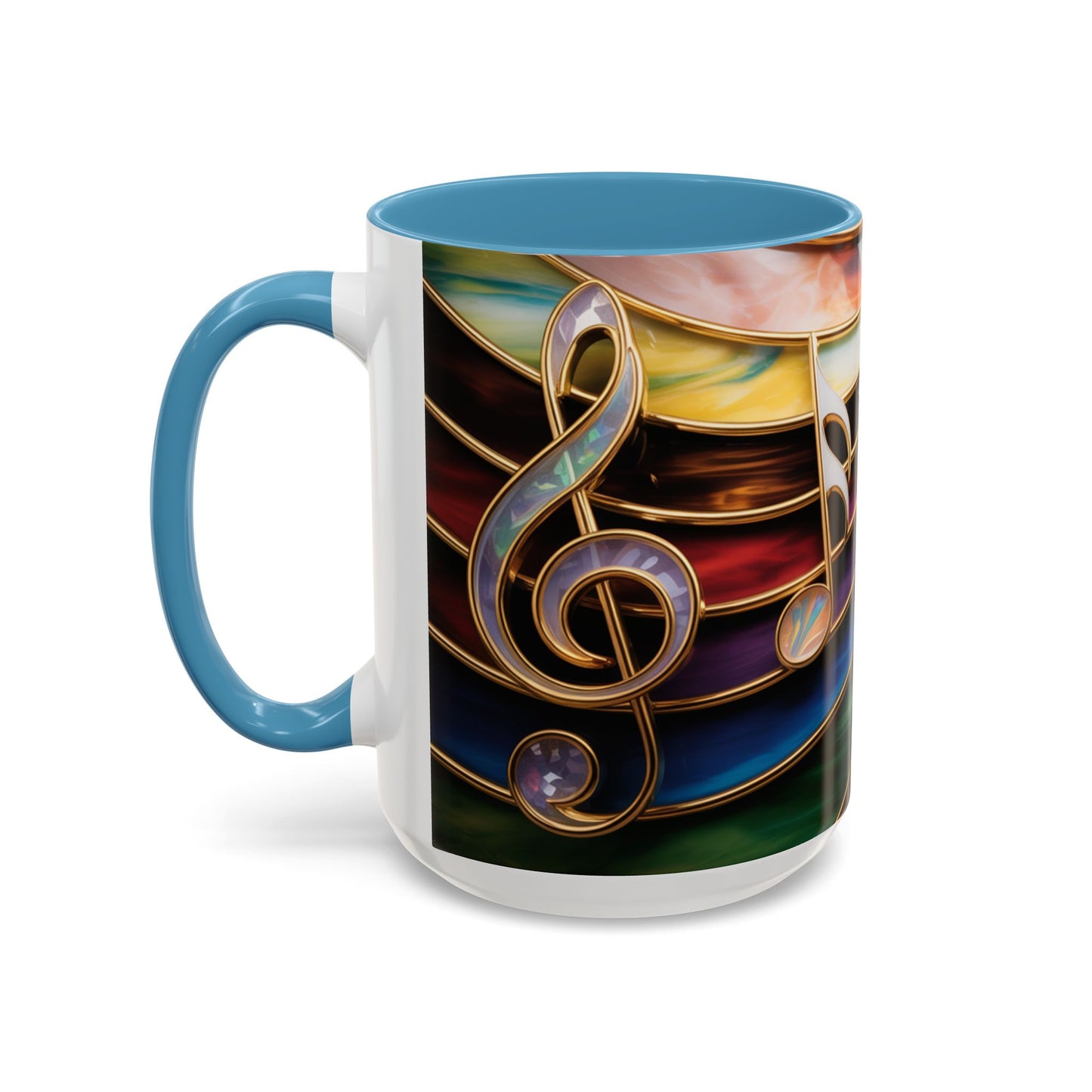 Stained Glass Music Notes Mug - Colorful Music Lover Gift - Music Teacher Mug - Treble Clef Coffee Cup - Musician Gift Idea - 11oz & 15oz Ceramic Mug