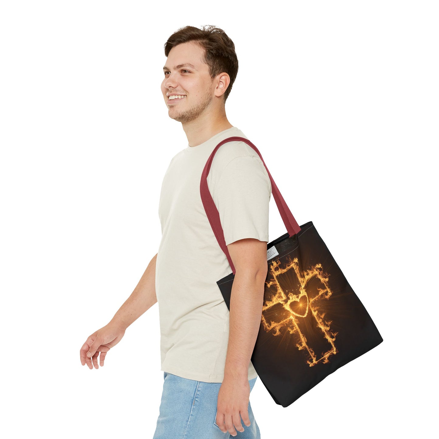 Stylish Flame Cross Tote Bag - Faith-Inspired Fashion