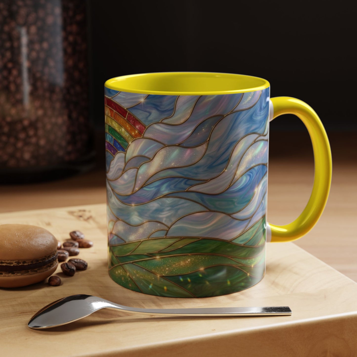 Stained Glass Rainbow Mug, Pot Of Gold Coffee Cup, St Patricks Day Gift, Whimsical Magical Art Mug, Lucky Irish Leprechaun Treasure