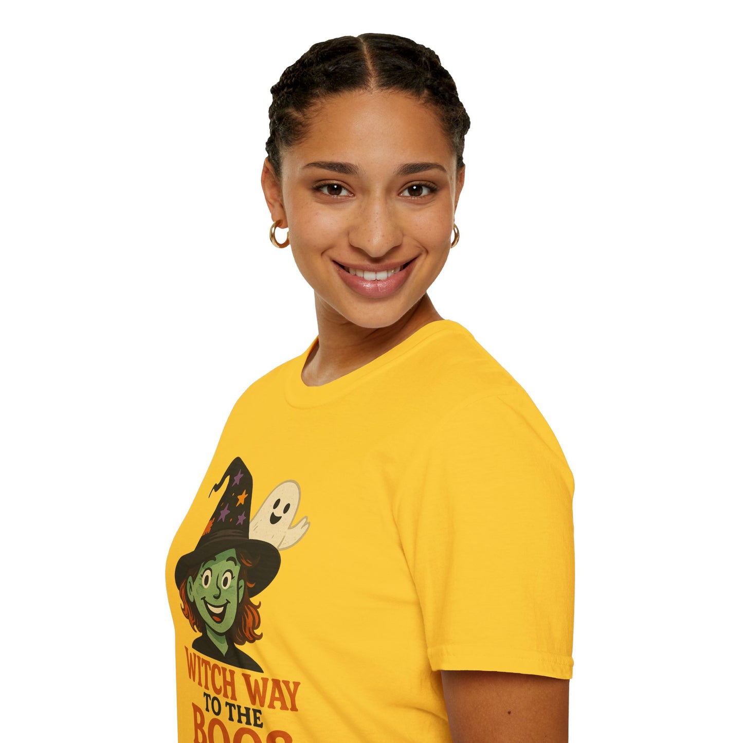 Witch Way to the Boos Halloween Shirt | Cute Witch and Ghost T-Shirt | Spooky Season Graphic Tee | Funny Halloween Costume Top