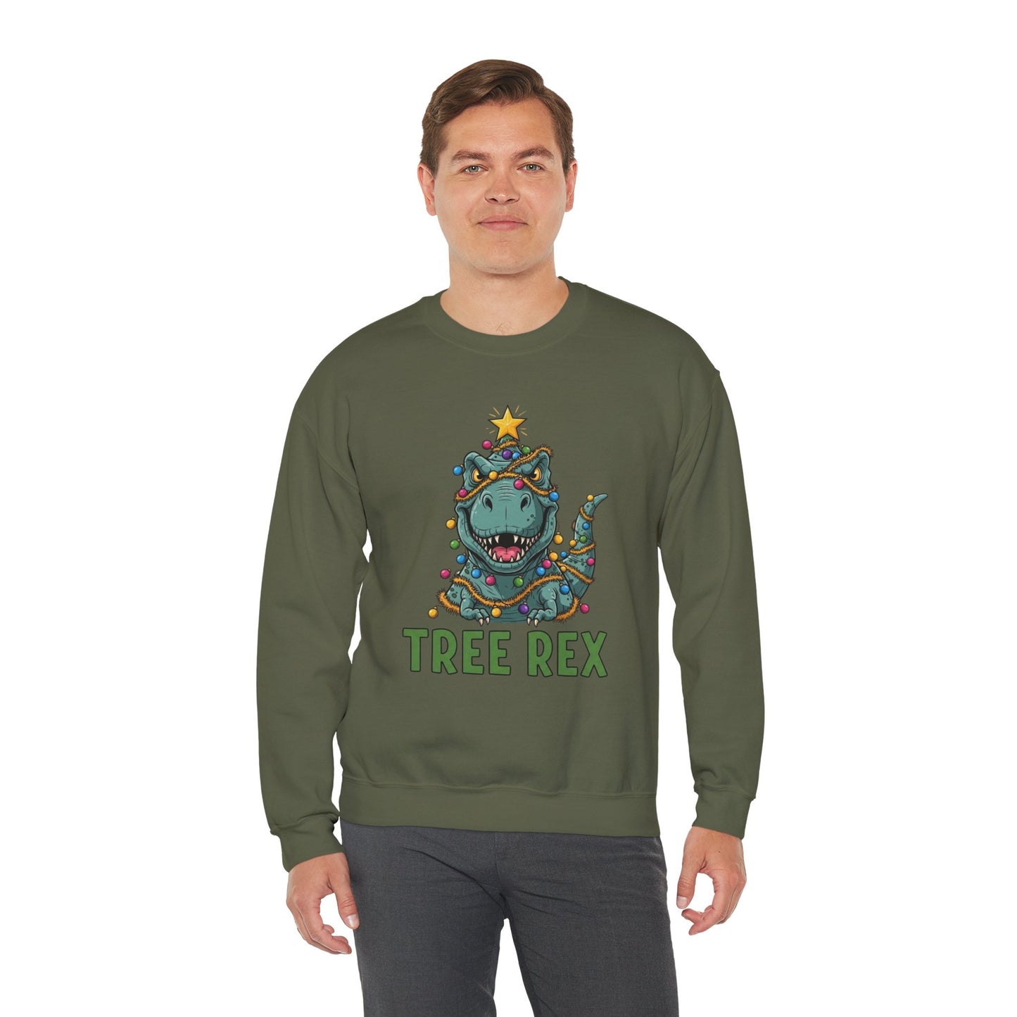 Tree Rex Christmas Sweatshirt, Funny Dinosaur Holiday Sweater, Cute T-Rex Christmas Crewneck, Festive Unisex Gift For Friends And Family