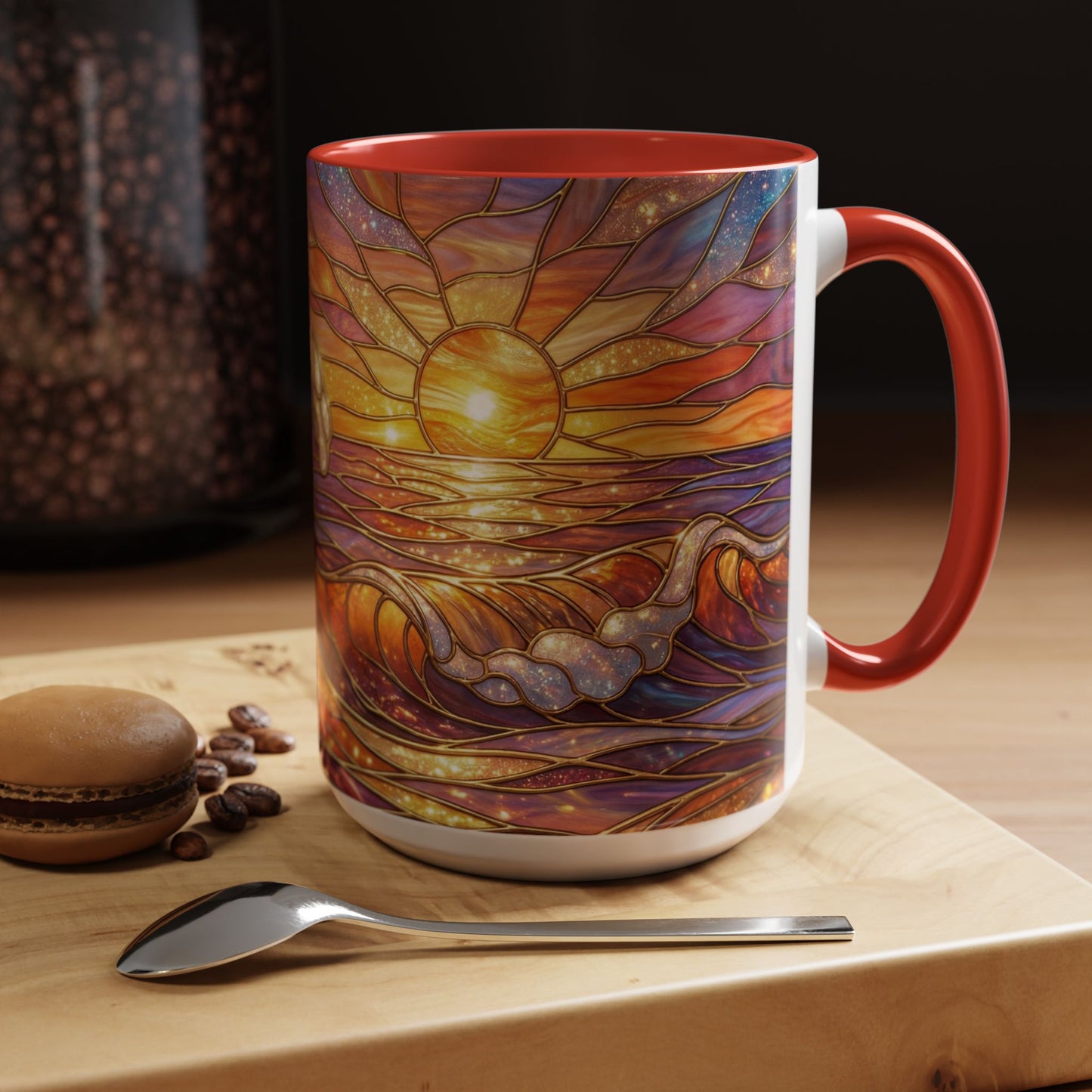 Stained Glass Wave Mug, Ocean Sunset Coffee Cup, Vibrant Beach Art, Sea Lover Gift, Mosaic Tea Cup, Summer Kitchen Decor, Nature Drinkware