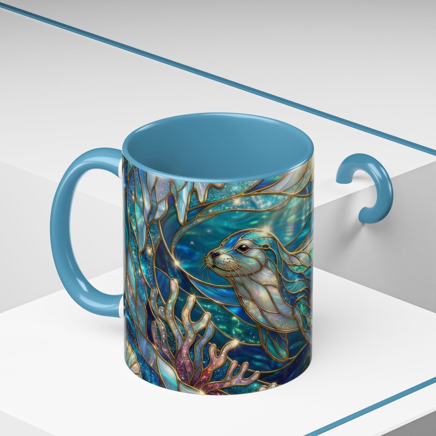 Seal Coffee Mug, Stained Glass Seal Mug, Cute Ocean Animal Art Mug, Marine Life Gift, Unique Ceramic Coffee Cup, 11oz 15oz Wildlife Mug