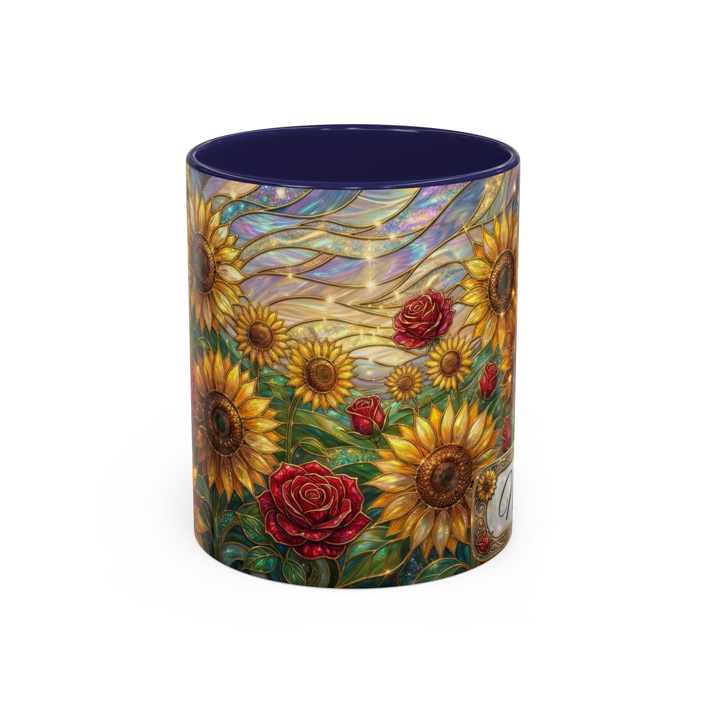 Personalized Stained Glass Sunflower Mug, Custom Red Rose Floral Coffee Cup, Celestial Night Sky Botanical Teacup, Gift For Flower Lover