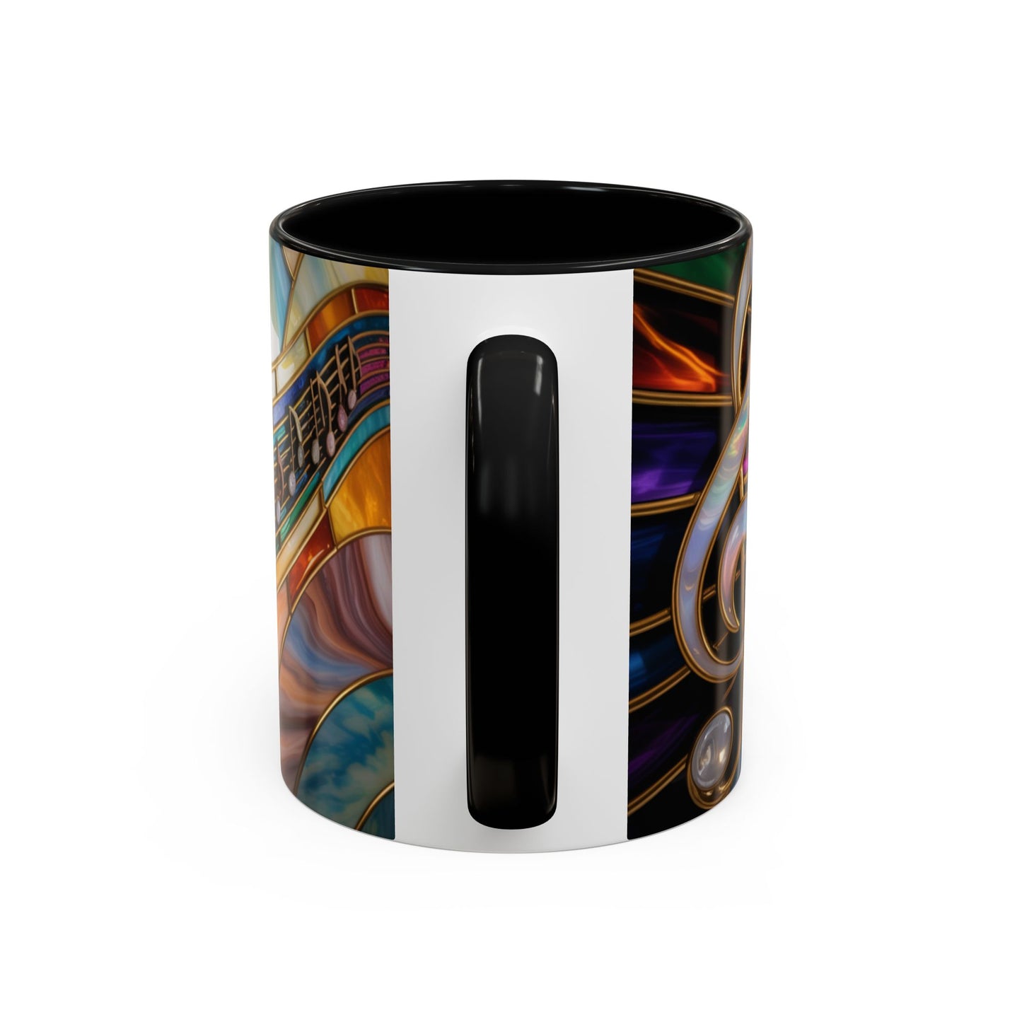 Stained glass music mug, musical notes coffee cup, colorful musician gift mug, music lover present, treble clef art mug, music teacher gift