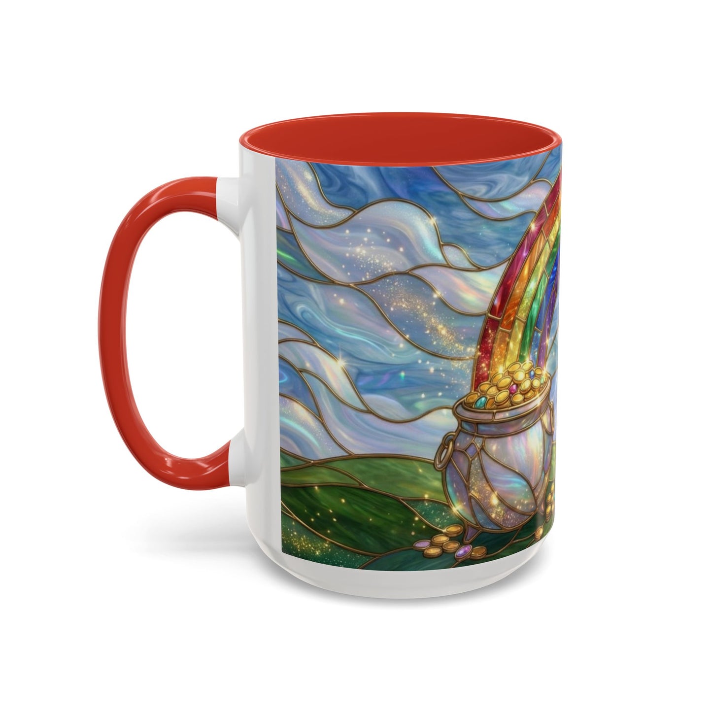 Stained Glass Rainbow Mug, Pot Of Gold Coffee Cup, St Patricks Day Gift, Whimsical Magical Art Mug, Lucky Irish Leprechaun Treasure